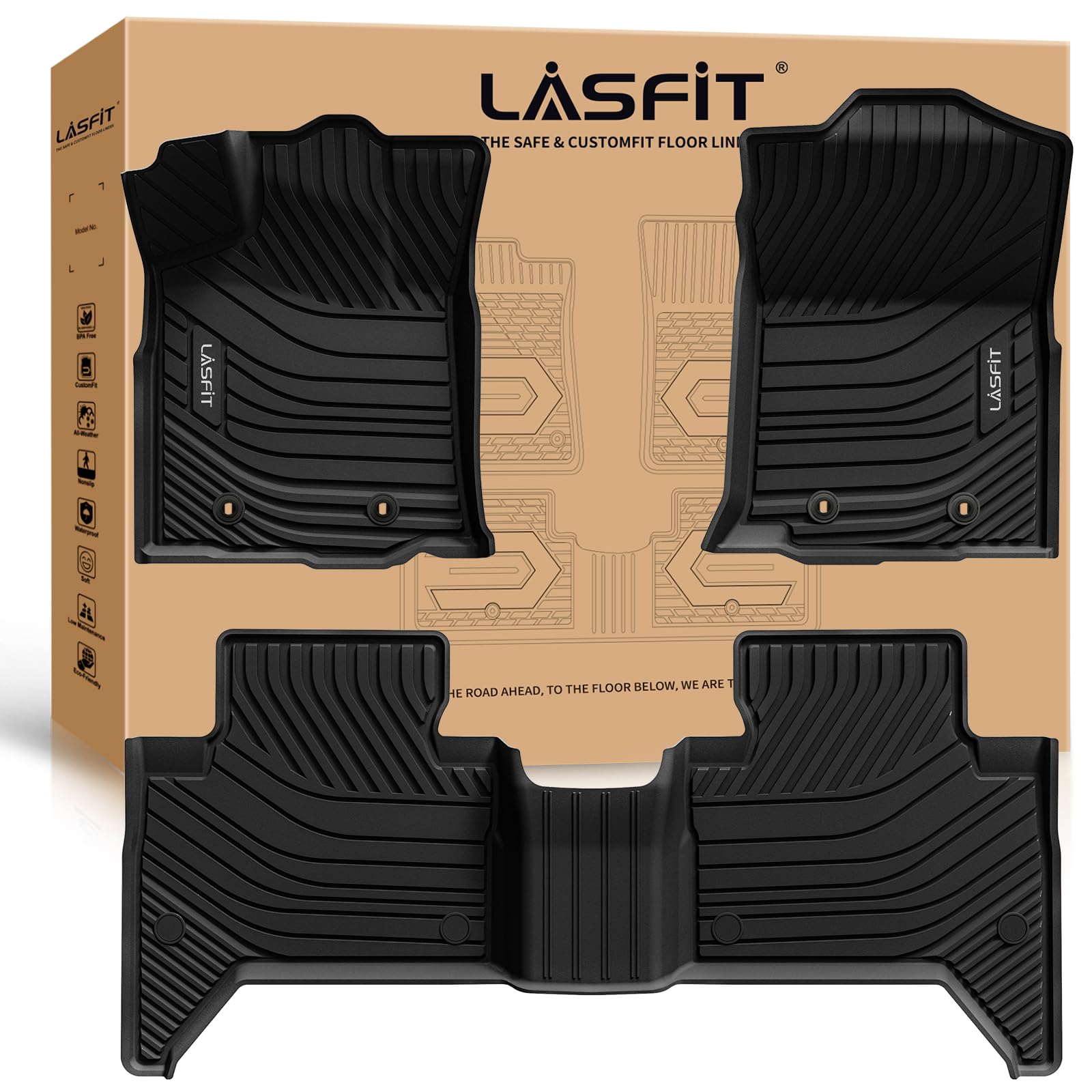Lasfit Floor Mats For Toyota Tacoma 2016-2023 Double Cab (Only For Automatic) All Weather Custom Fit Floor Liner For Tacoma Sr/S