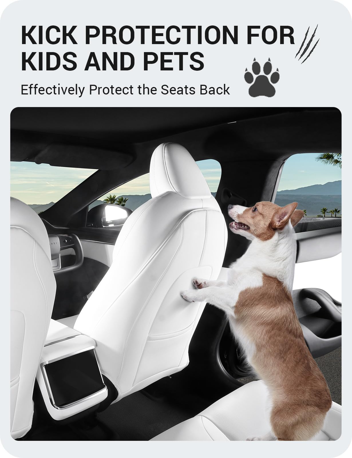 Basenor 2025 Upgraded Tesla Model 3/Y/S/X Leather Seat Back Kick Protector, Backseat Mats For Kids (Extra Organizer Pocket) Wate