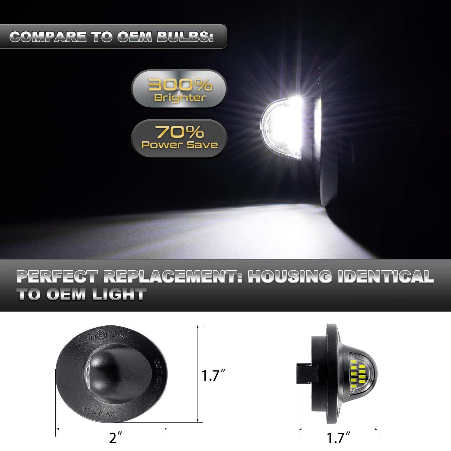 CZC AUTO LED License Plate Light 2 Pack - 6500K White, H:1.7" for Ford F150 F250 F350 F450 F550, Ranger, Explorer, Bron