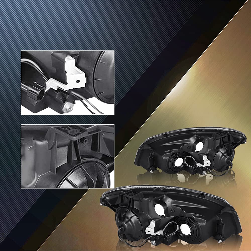 Tusdar Headlight Assembly Set For 2005/2006 Nissan Altima 4-Door Sedan Halogen Headlamp Driver And Passenger Side (Black Housing With Amber Reflector)