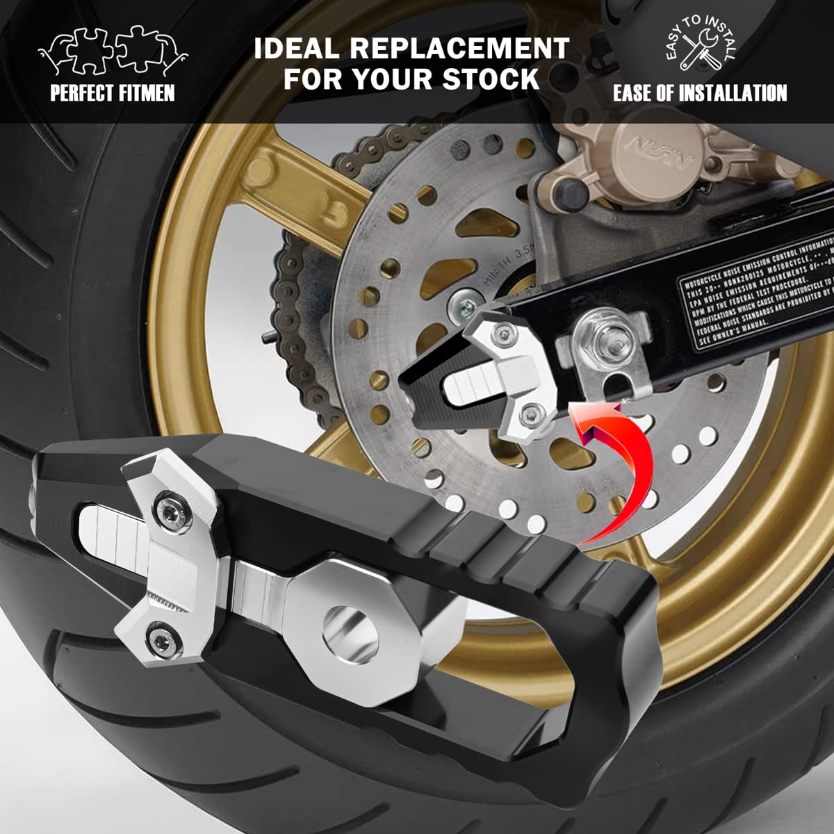 Canitu Black Chain Axle Adjuster Kit, Cnc Billet Aluminum Motorcycle Chain Adjusting Tool Rear Axle Swingarm Spool Chain Adjuste