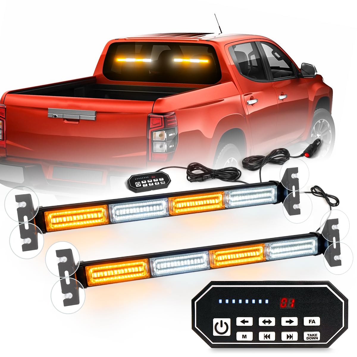 Lrter 2X17.7 Traffic Advisor Light Bar W/Digital Display Controller Windshield Led Emergency Strobe Visor Safety Warning Hazard