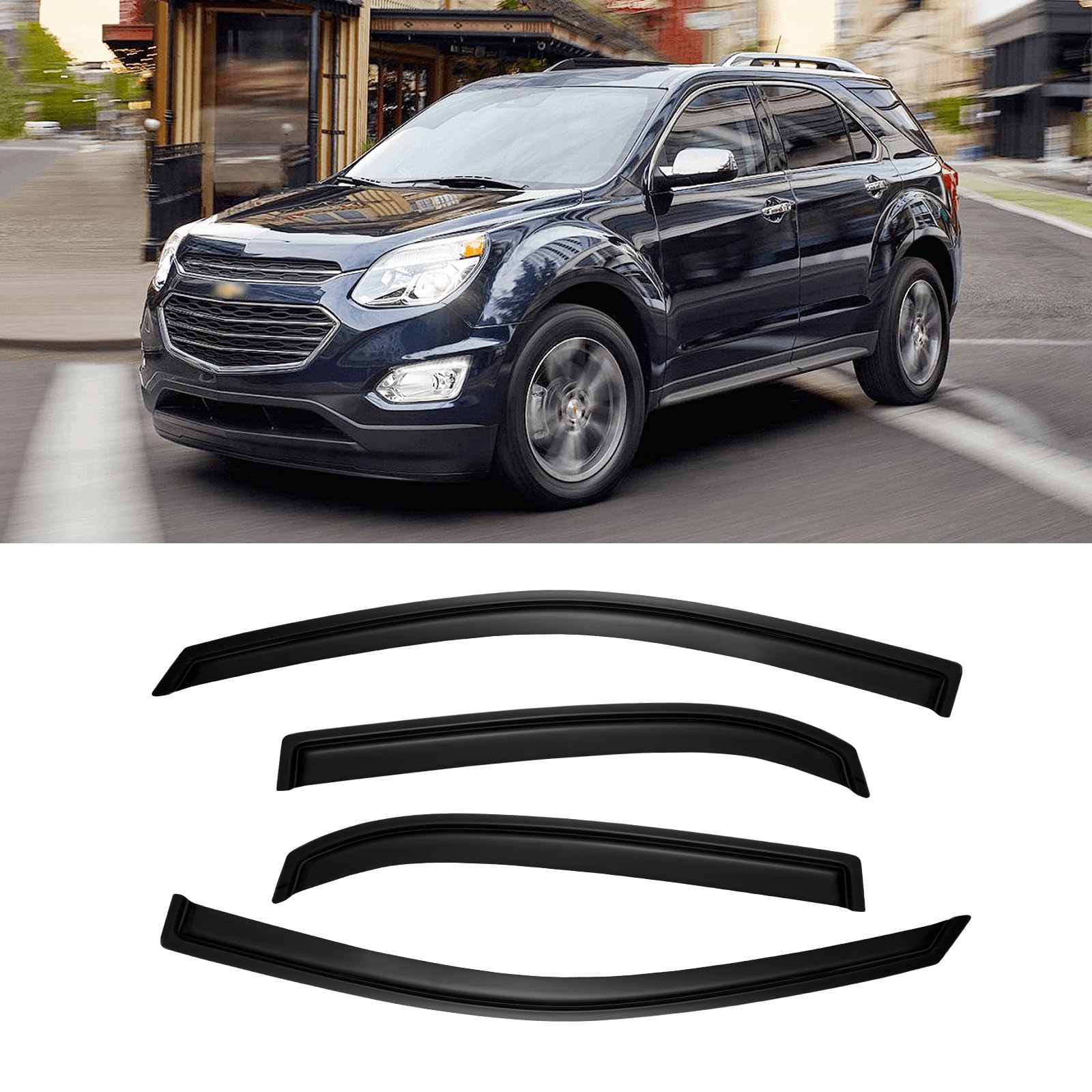 Window Visor For 2010-2017 Chevy Equinox, Out-Channel Rain Guards Shields Vent Shade Deflector Wind Dark Smoke Ventshade Ventvis