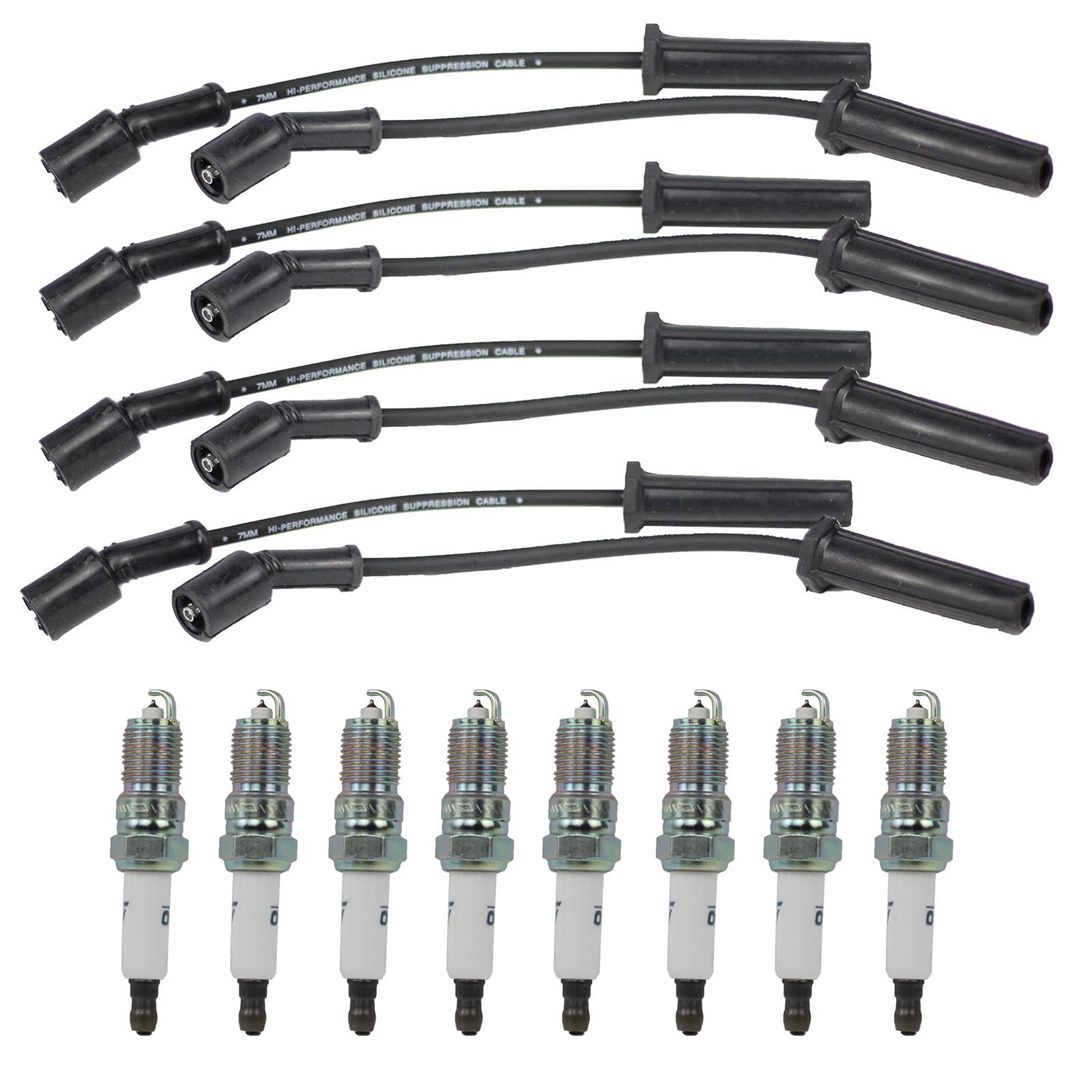 41-962 41962 19299585 Spark Plugs 9748Hh 88862385 Spark Plug Wires Set 8-Cyl Black For 1999-2012 Ca-Dillac Ch-Evrolet Silvera-Do Gmc Hum-Mer H2 Ls2 Ls3 Ls4 Ls7 Engines 4.8L 5.3L 6.0L(Pack Of 16)