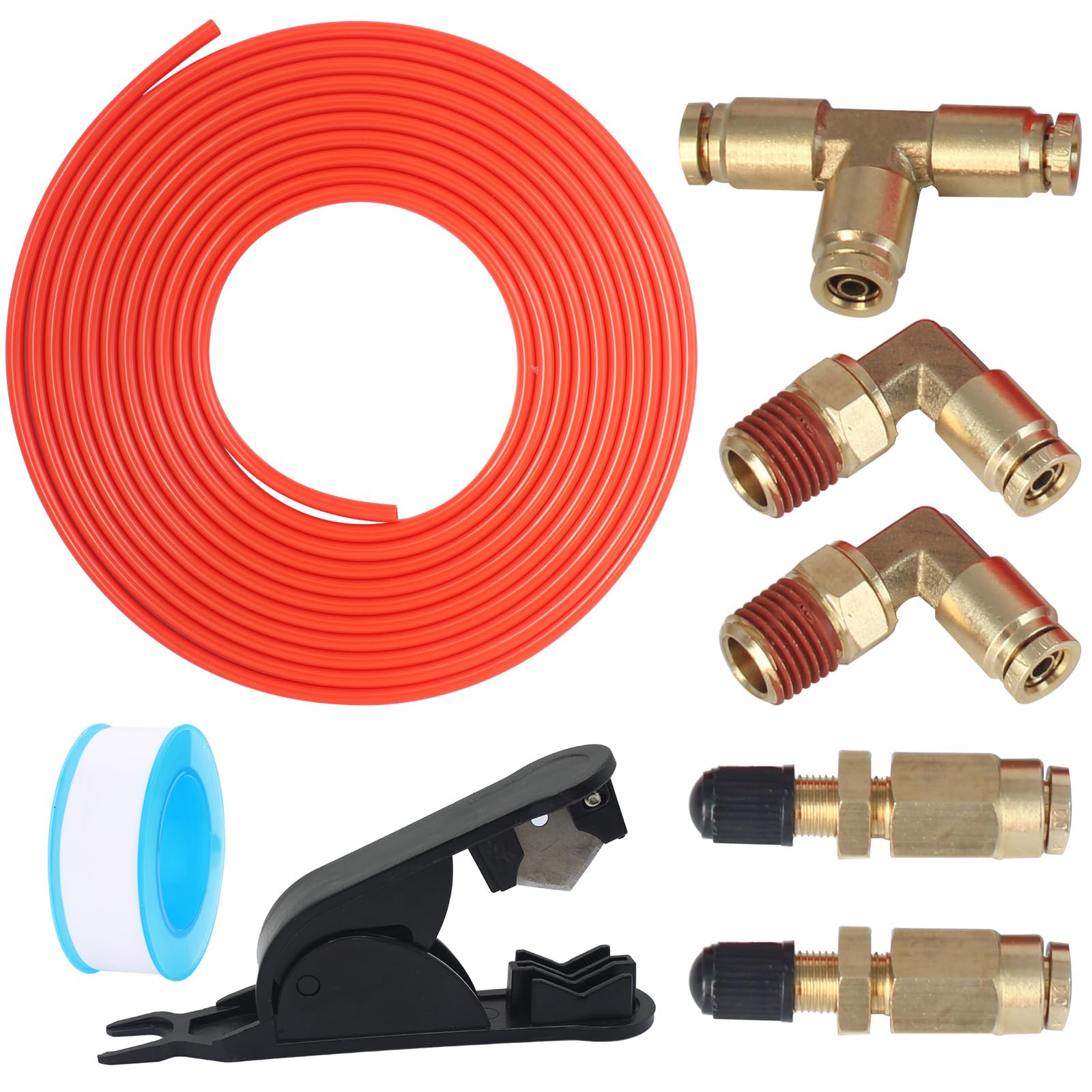 Air Line Service Kit For Air Spring Bag Suspension With Fittings, 20 Ft Pu Hose Tubing, 1/4 Npt Elbow Fitting, Valve Air Bag Sus