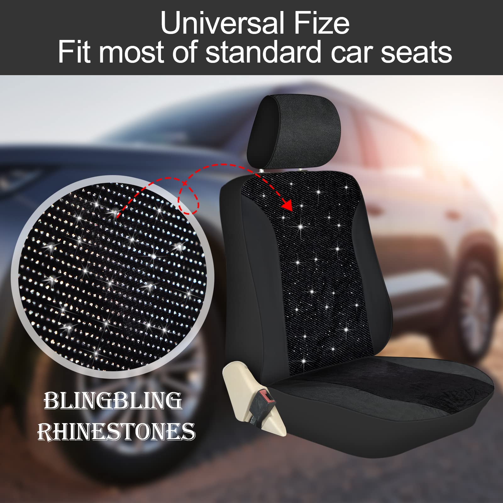 Bling Car Seat Cover Full Set Velvet Seat Cover For Women Breathable Full Set Vehicle Seat Protector Black Mesh Auto Seat Cover Universal Fit For Most Of Sedan, Suv, Truck, Minivan Airbag Compatible