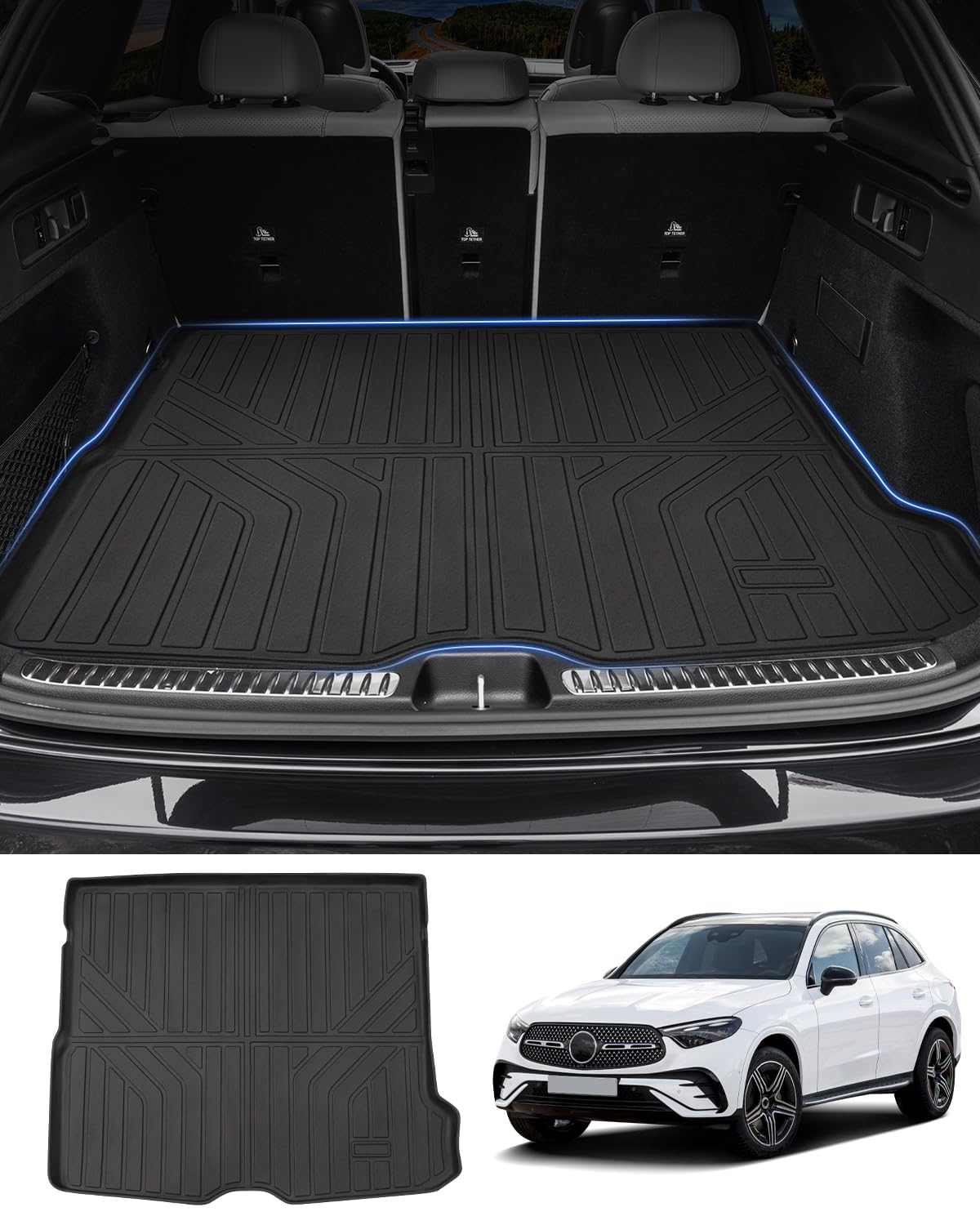 Powerty Trunk Mat Compatible For Mercedes-Benz Glc 2023 2024 2025 Accessories Cargo Mat All Weather Cargo Liner Rear Trunk Mat