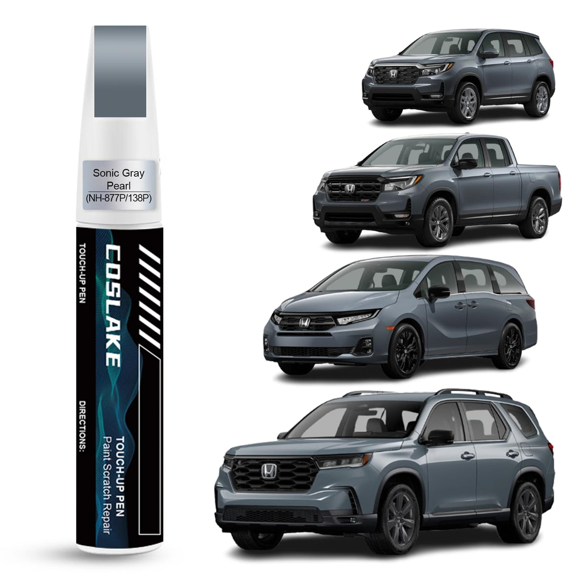 COSLAKE Car Touch Up Paint(Sonic Gray Pearl(NH-877P/138P)) for Honda, Car Paint Scratch Repair Kit, Quick & Easy Solution to Rep
