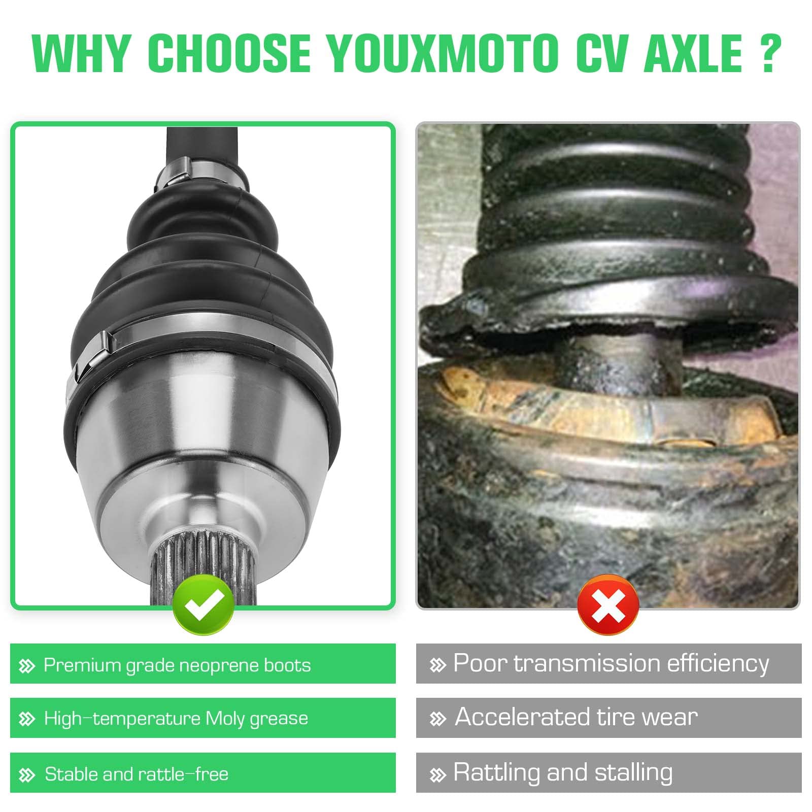Youxmoto Front Left/Right Cv Axle Fit For Polaris Rzr 800 2008-2013; For Rzr 570 2014-2020; 4340 Chromoly Steel Drive Shaft, For 1332440