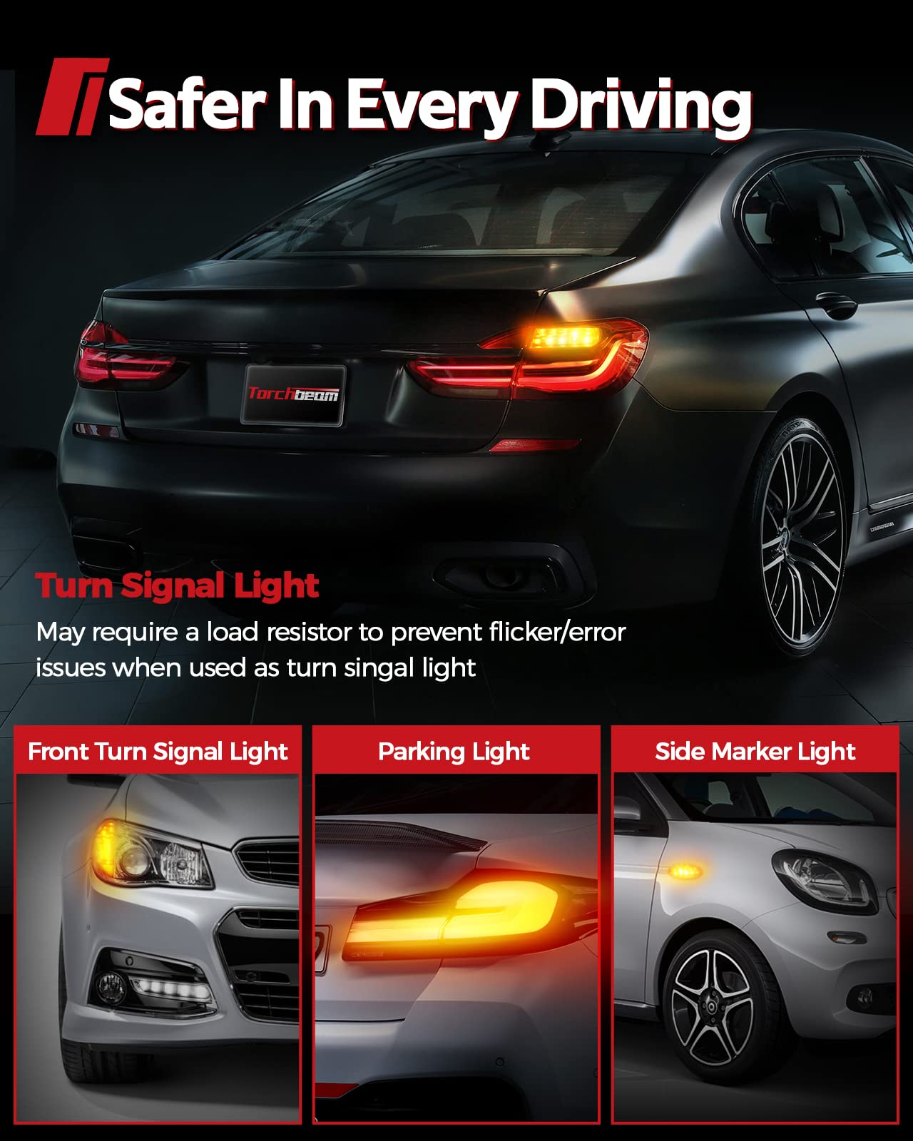 Torchbeam 1157 Amber Led Bulbs, Bay15D 7528 2057 2357 Led Car Bulb 12V-24V Turn Signal Bulbs Replacement For Brake Tail Lights, Parking Lights, Side Marker Light, Turn Signal Lights, 2Pcs