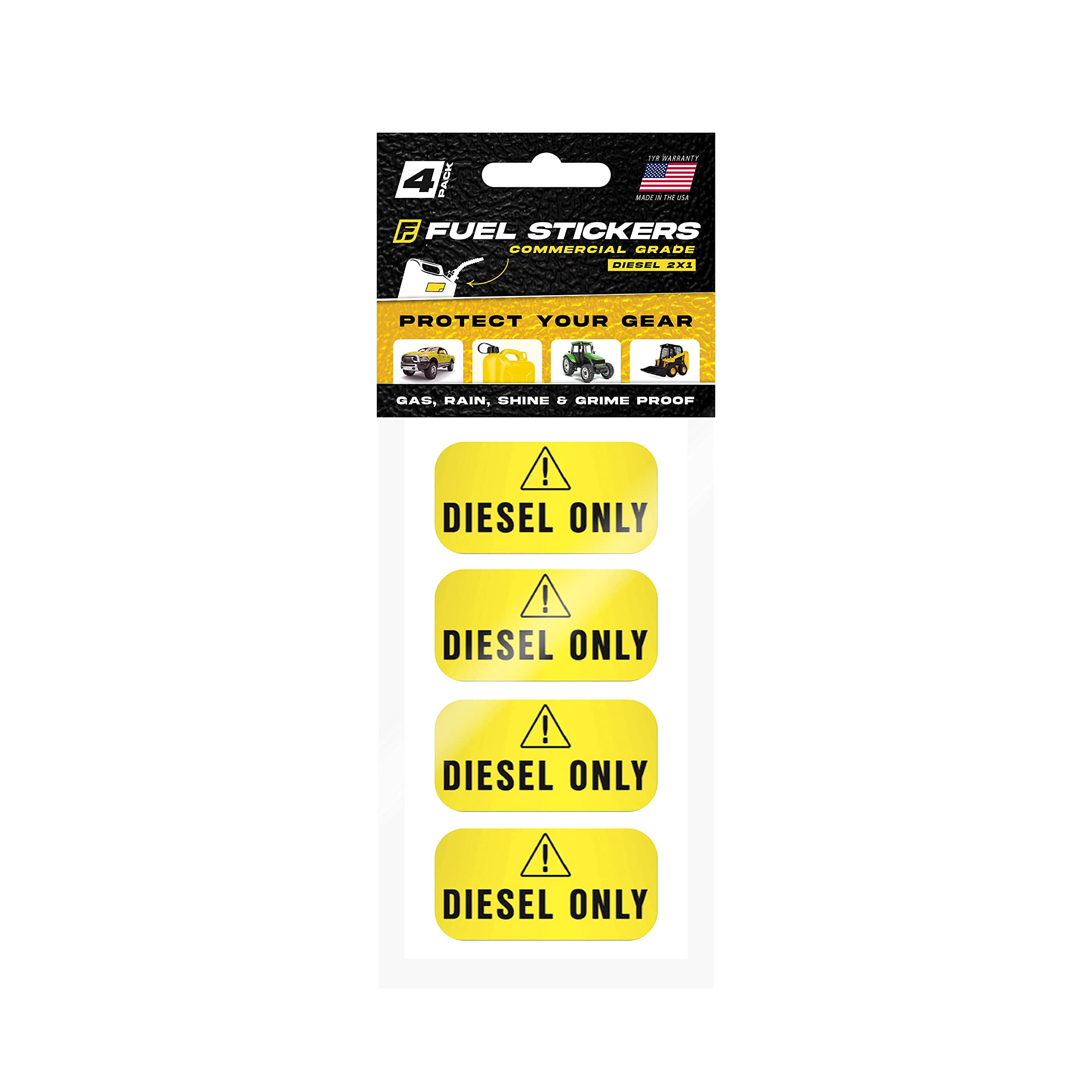 Diesel Only Sticker (Yellow), Labels For Tractors, Construction And Heavy Equipment - Weather Proof, Extreme Stick, Commercial G