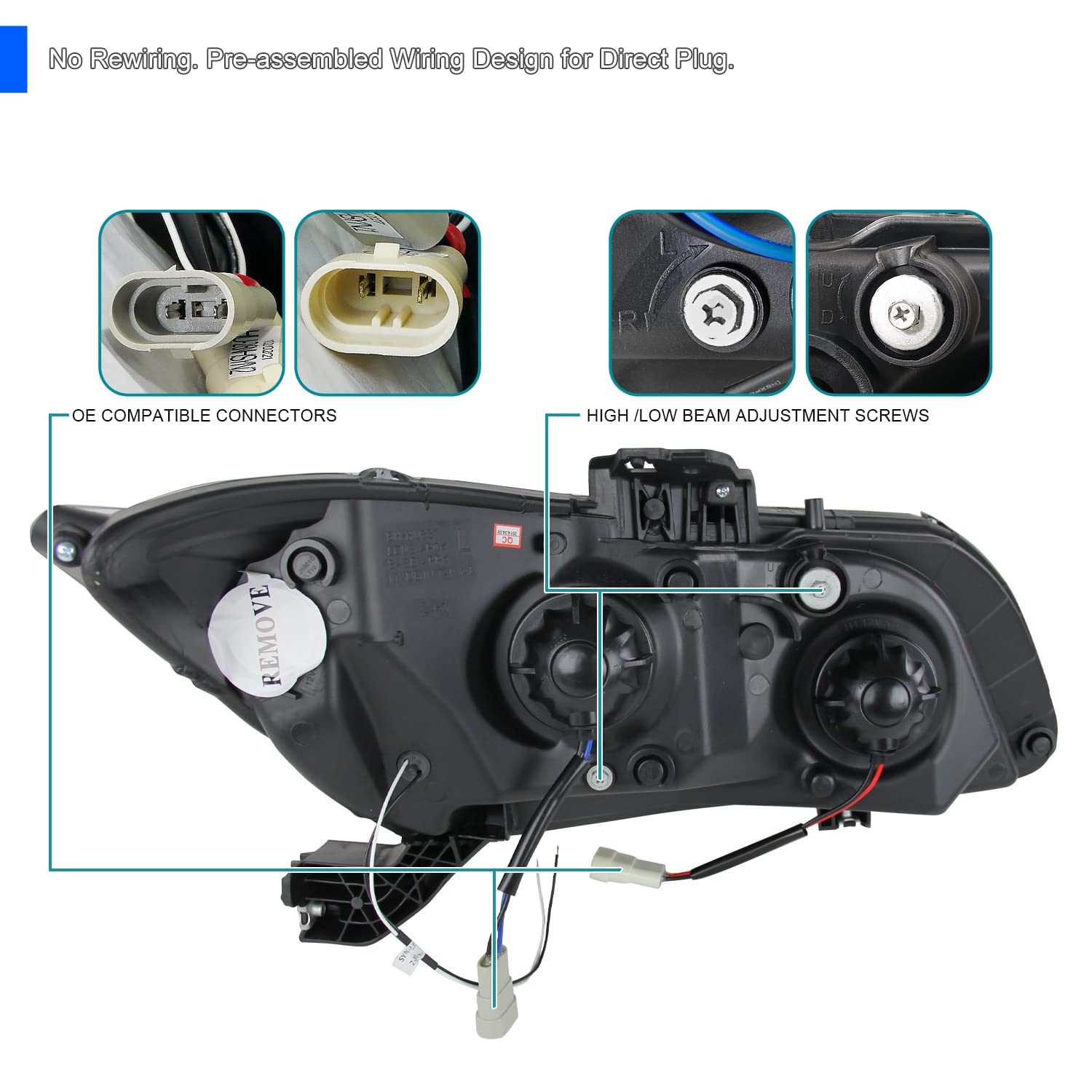 Spec-D Tuning Chrome Housing Clear Lens Projector Headlights W/New LED Light Bar Compatible with 2012-2015 Honda Civic 4dr Sedan