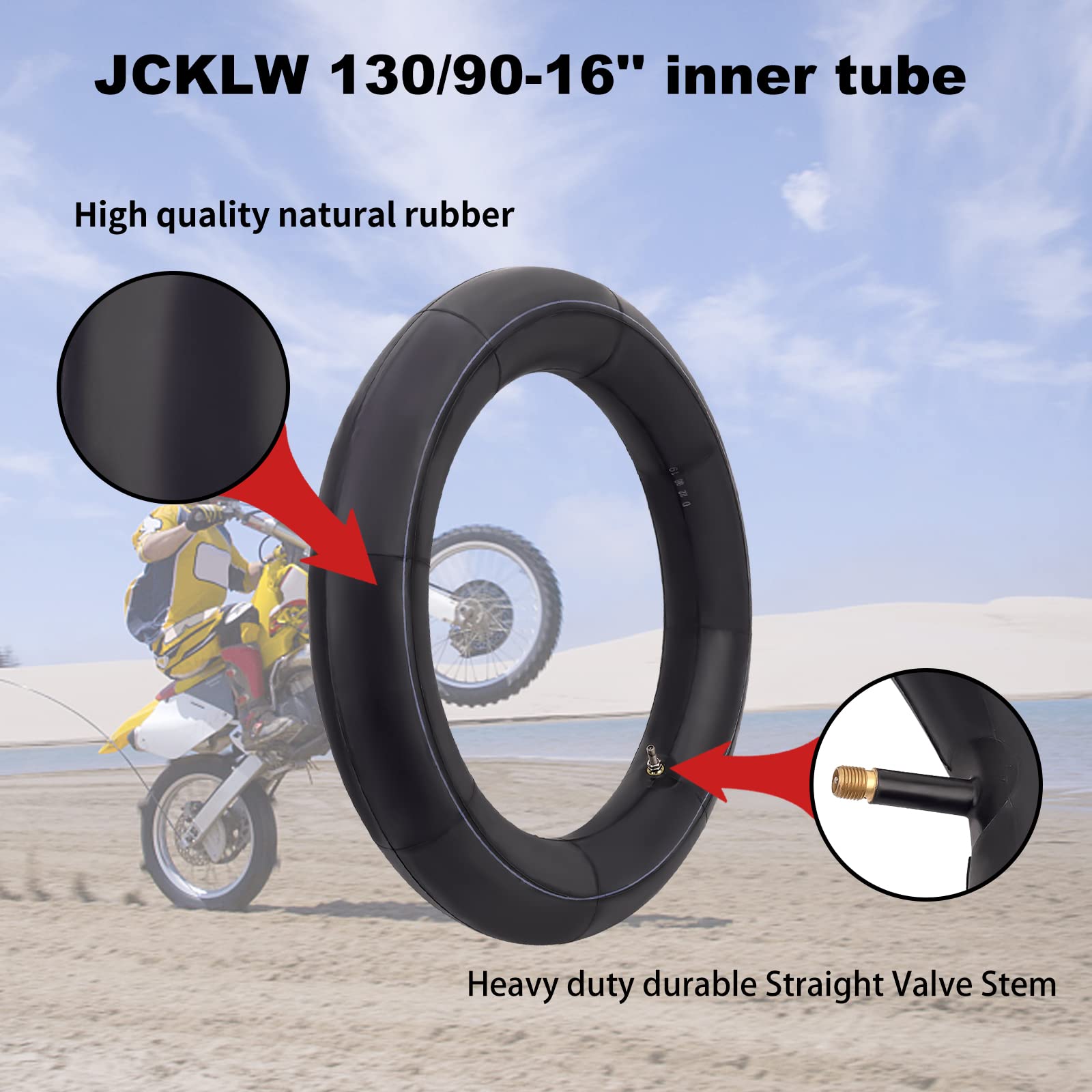 Jcklw 130/90-16 Inner Tube Tr4 Straight Valve Stem Compatible With Standard Motorcycle Tube 5.00/5.10-16(2 Pack)