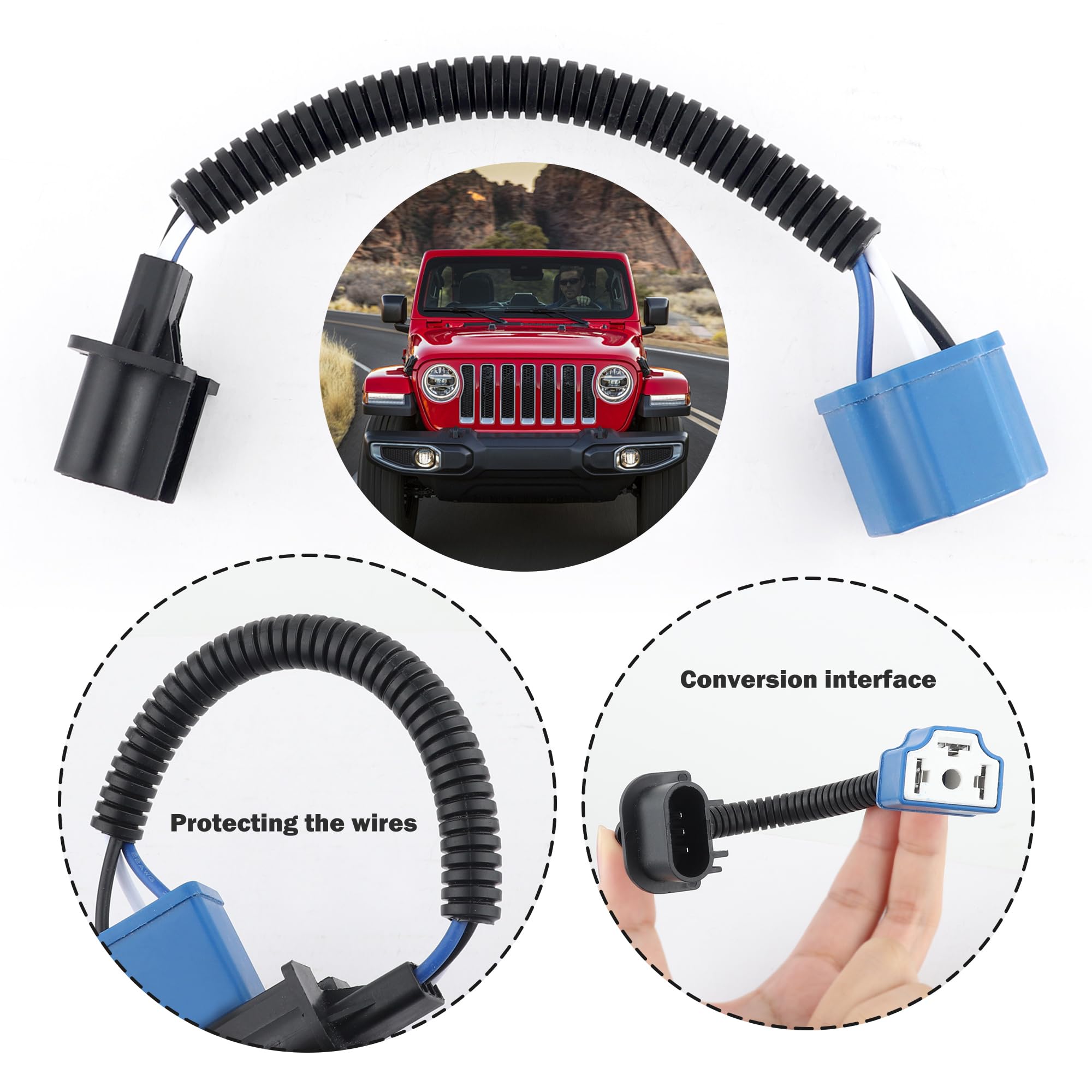 2Pcs 7 Inch Led Headlight Connector Pigtail,H13 To H4 Adapter Headlight Socket,Heat Resistant Headlight Wiring Harness Compatible With Jeep Wrangler Jk Tj Car Accessories