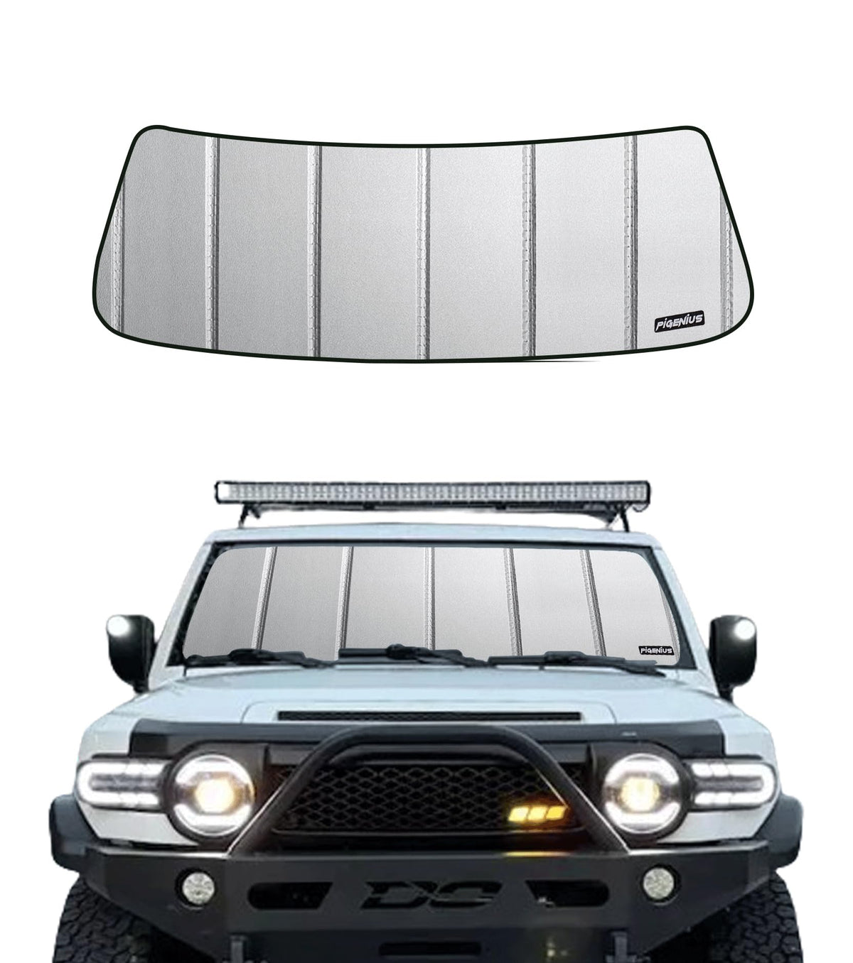 Pigenius Windshield Sun Shade For 2007-2014 Toyota Fj Cruiser, Custom Fit Front Window Shade - Ultimate Folding Sunshade - Metal