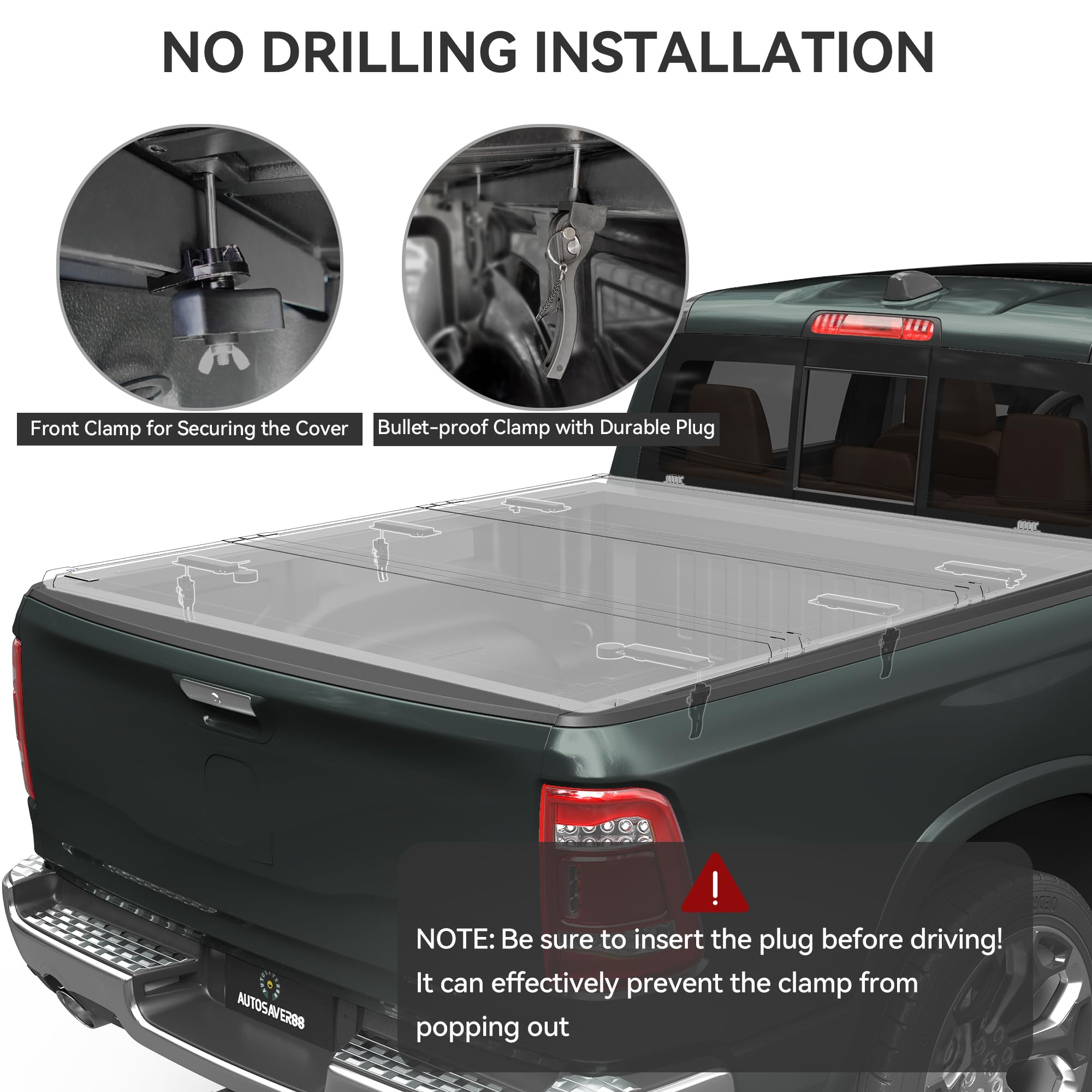 Autosaver88 Frp Hard Tri-Fold Truck Bed Tonneau Cover Fits For Toyota Tacoma 2024 2025 5Ft Bed (Excl. Trail Edition) With Deck R