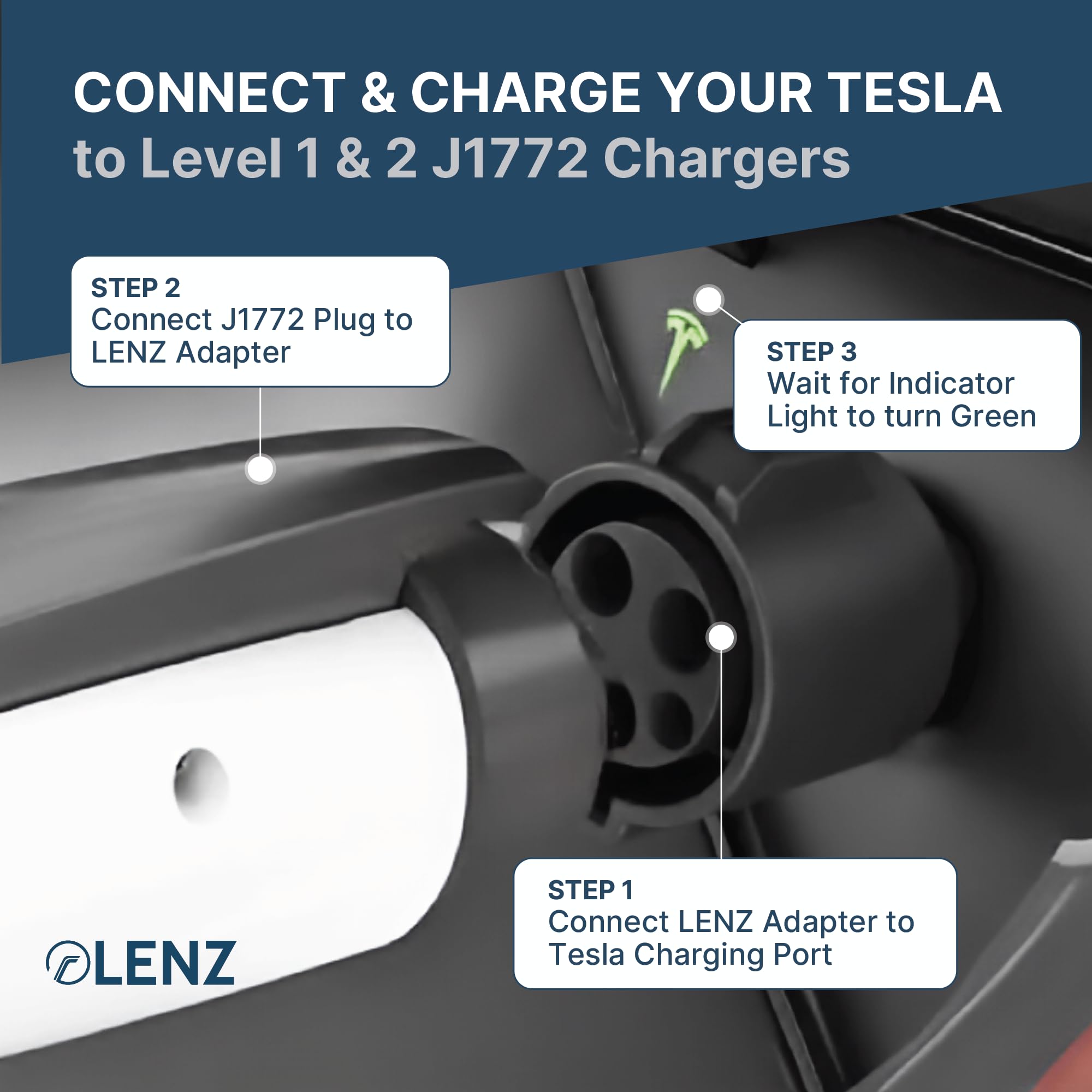 Lenz J1772 Charging Adapter For Tesla Model 3, Y, S, X, And Cybertruck, Safety Certified, 80A/240V, Optimal Fit, Easy Setup (Note: For Tesla Vehicles Only)