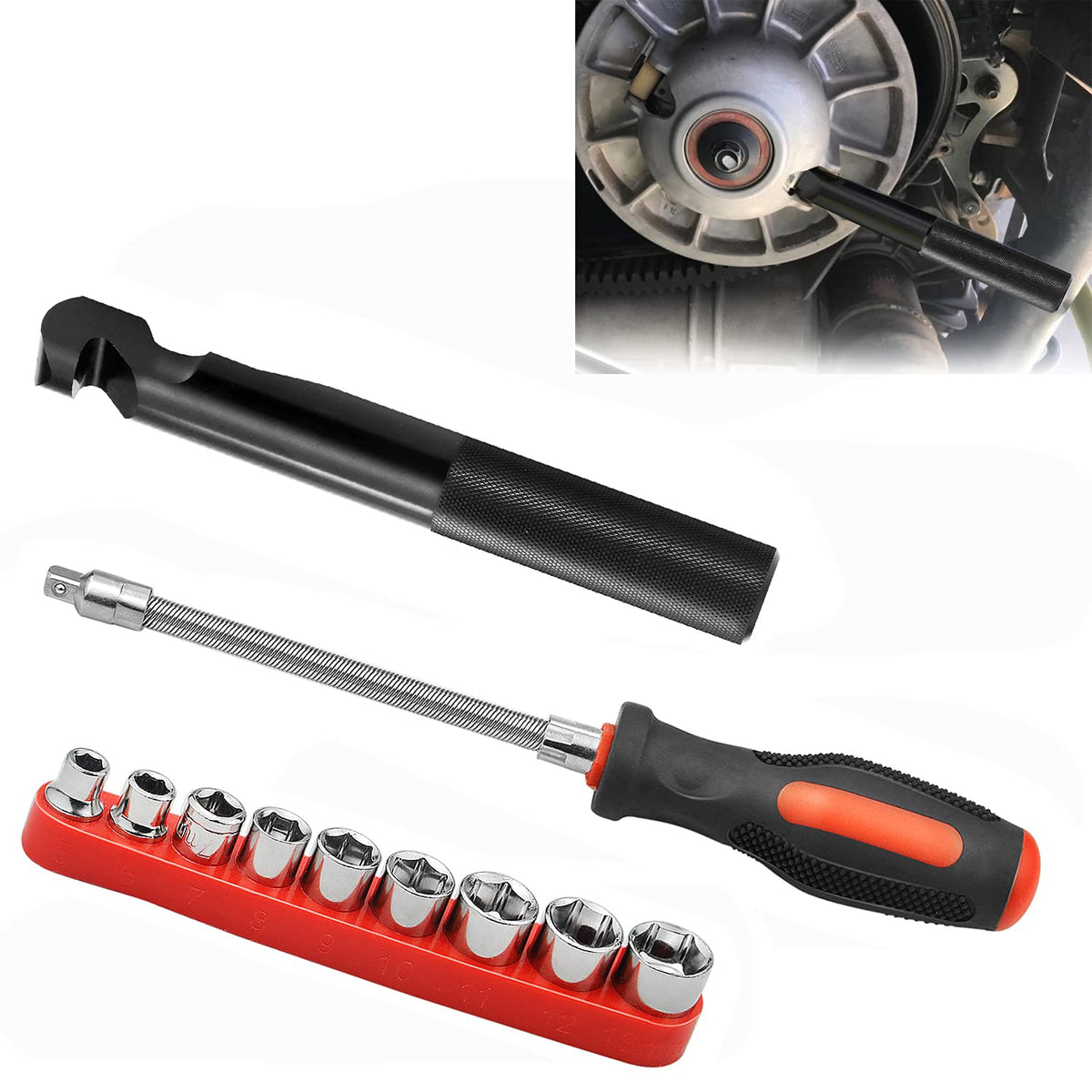 Belt Changing Tool and Clutch Cover Removal Tool For Polaris RZR S 900/ XP/RZR XP4 1000, with Flexible Driver & Reversible Socke