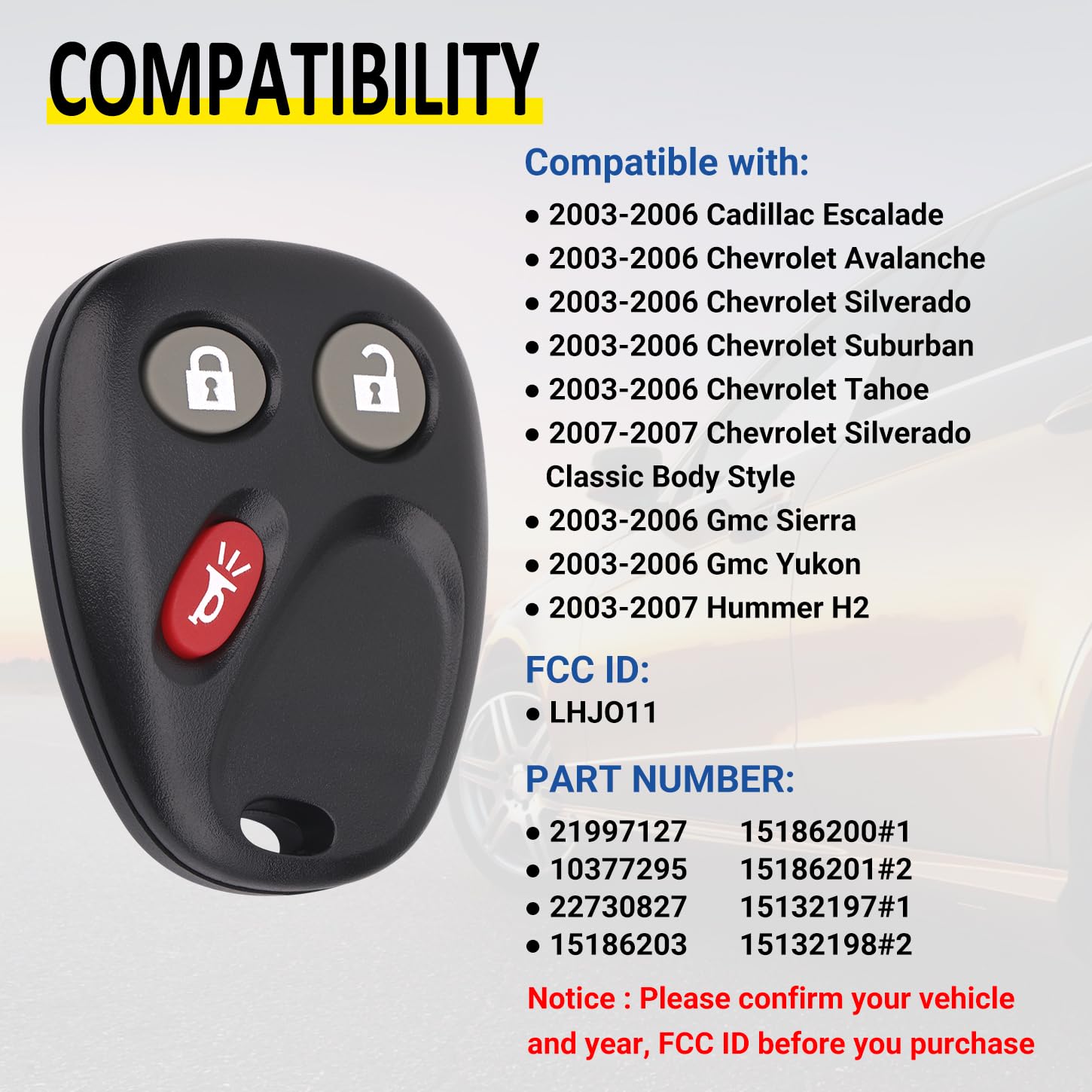 Vurkcy Key Fob Replacement for 2003-2006 Chevy Silverado Suburban Avalanche Tahoe SSR Equinox/ 03-06 Gmc Sierra Yukon XL/ 03-06