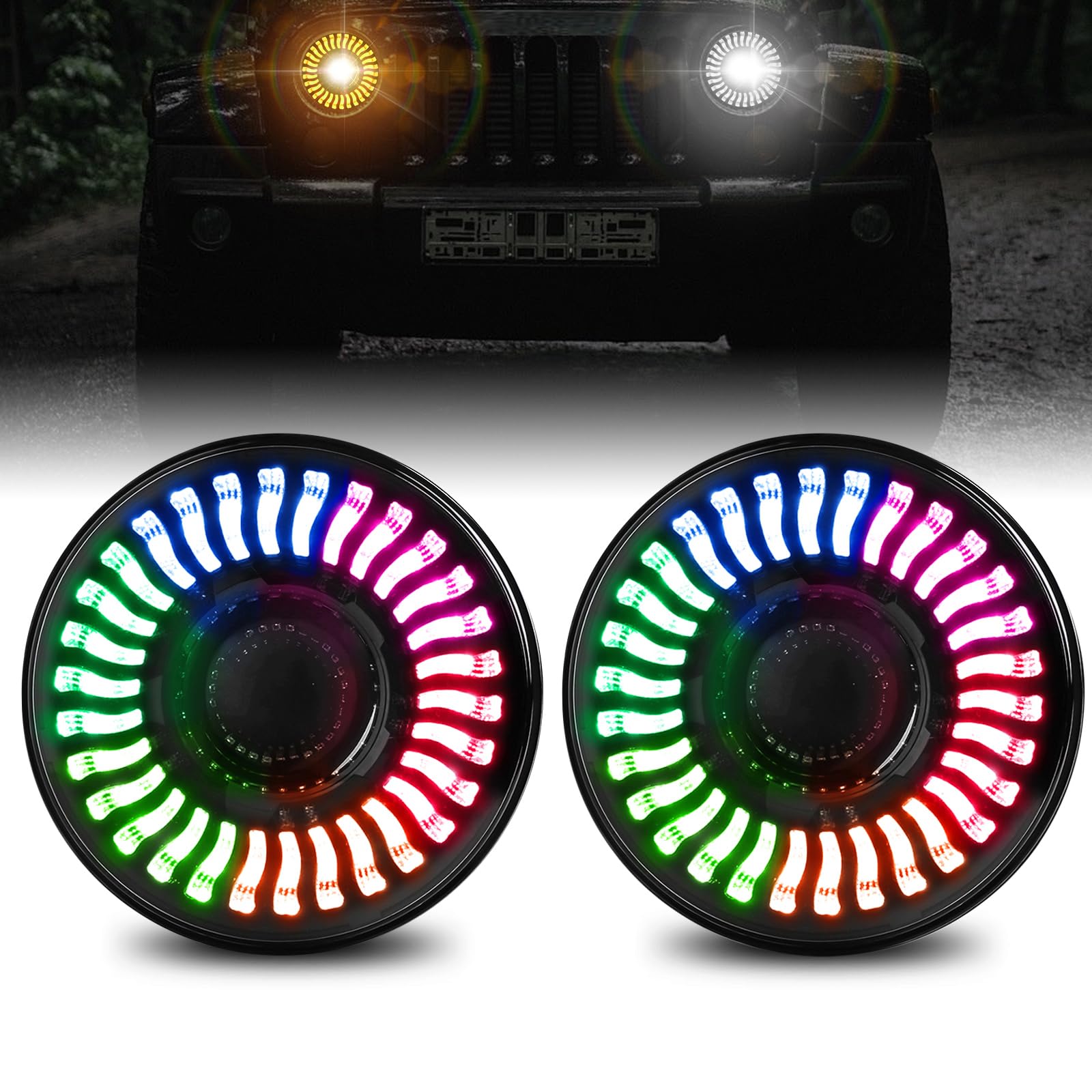 YEEGO DIERCT 7 Inch LED Headlights for Wran-gler, Round Angel Eye for 1997-2017 Wran-gler JKU JK LJ CJ TJ, Sahara Sport Ru-bicon
