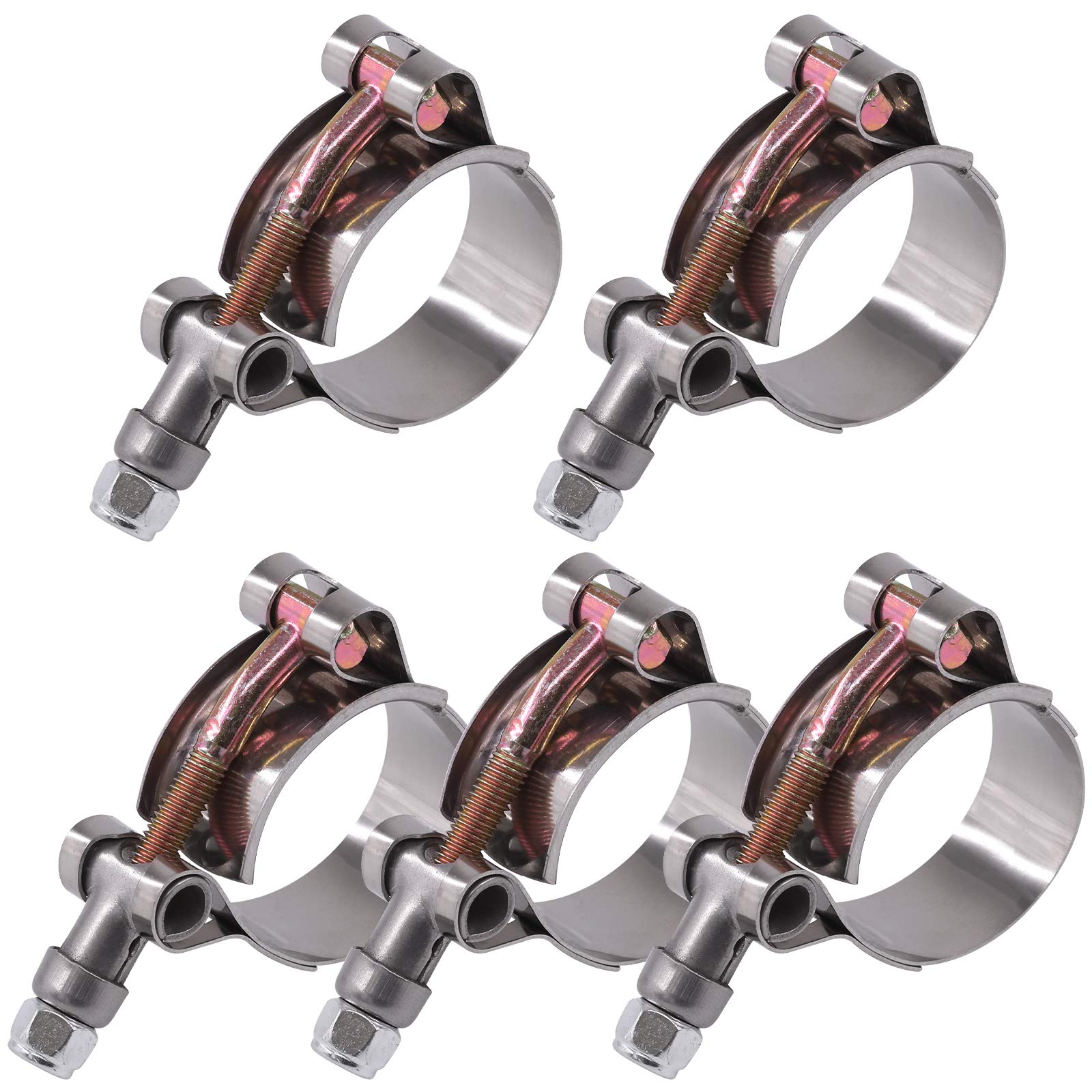 Glarks 5Pcs 32-37Mm Stainless Steel T-Bolt Hose Clamps Turbo Intake Soft Hose Intercooler Clamps