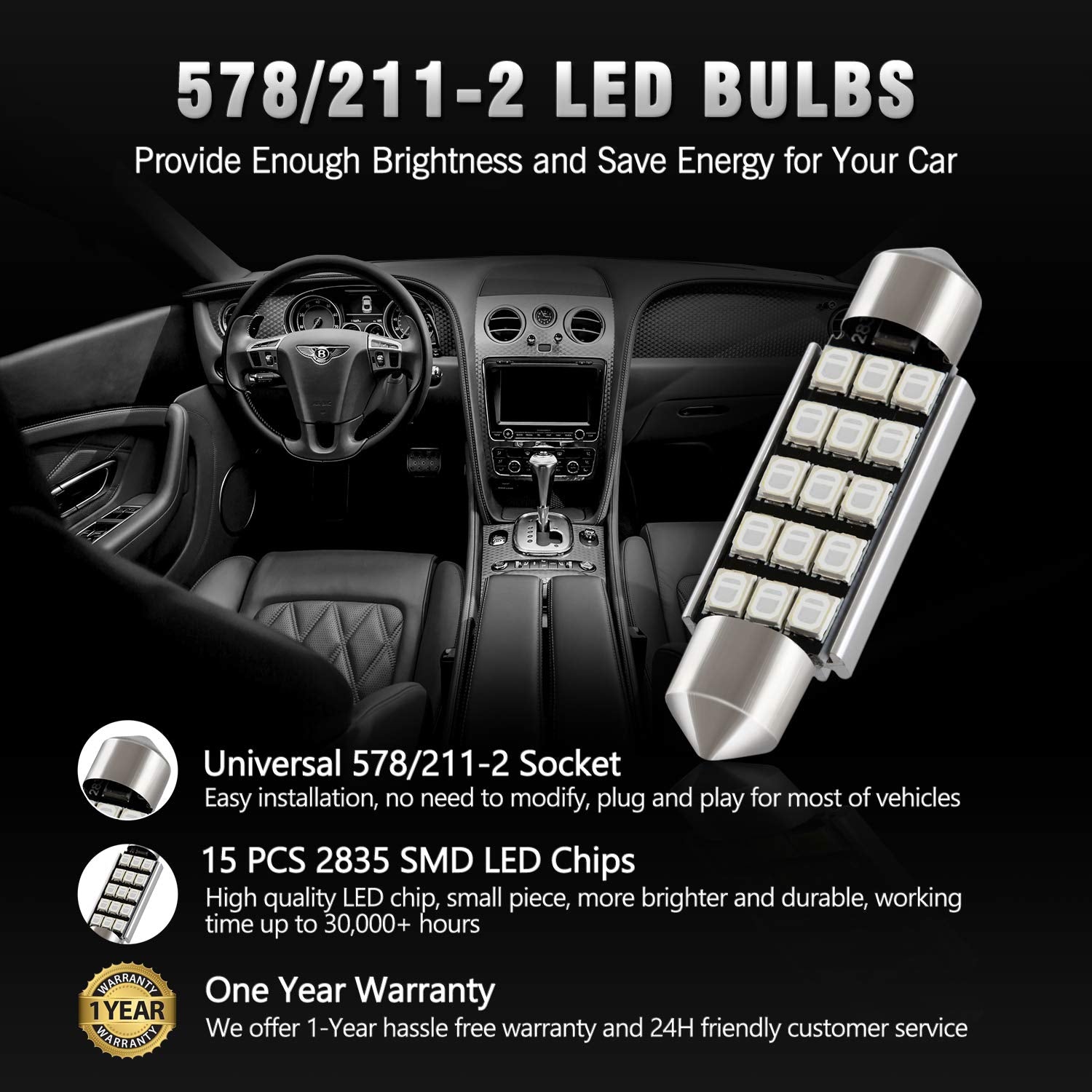 Brishine 578 211-2 Led Bulbs, Super Bright Brilliant Red 2835 Chipsets Canbus Error Free 41Mm 42Mm 1.72    Festoon 212-2 569 Led