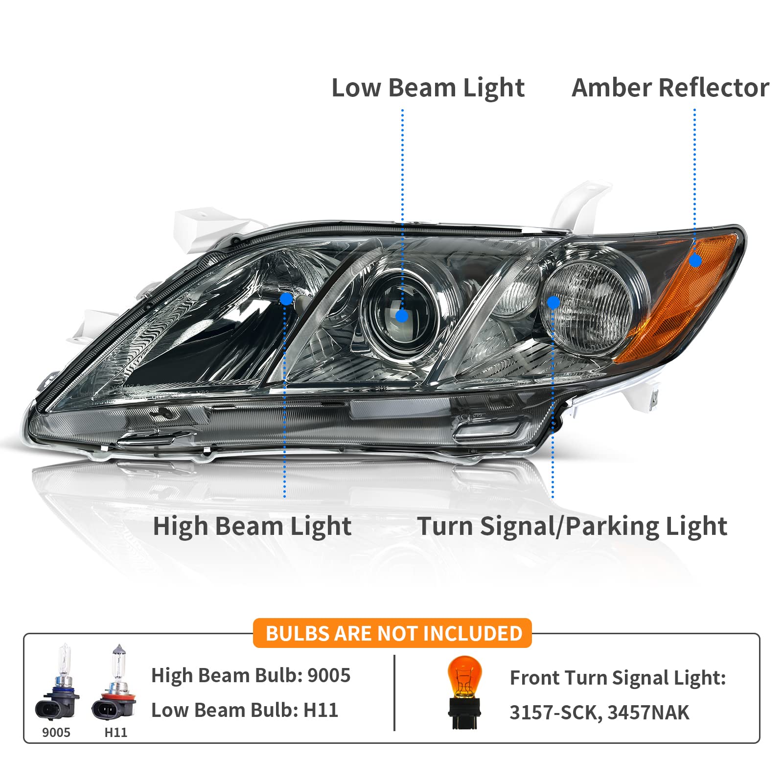Dwvo Projector Headlight Assembly Compatible With 07 08 09 2007 2008 2009 Camry Not Fit Hybrid Model Chrome Housing Headlamp Wit