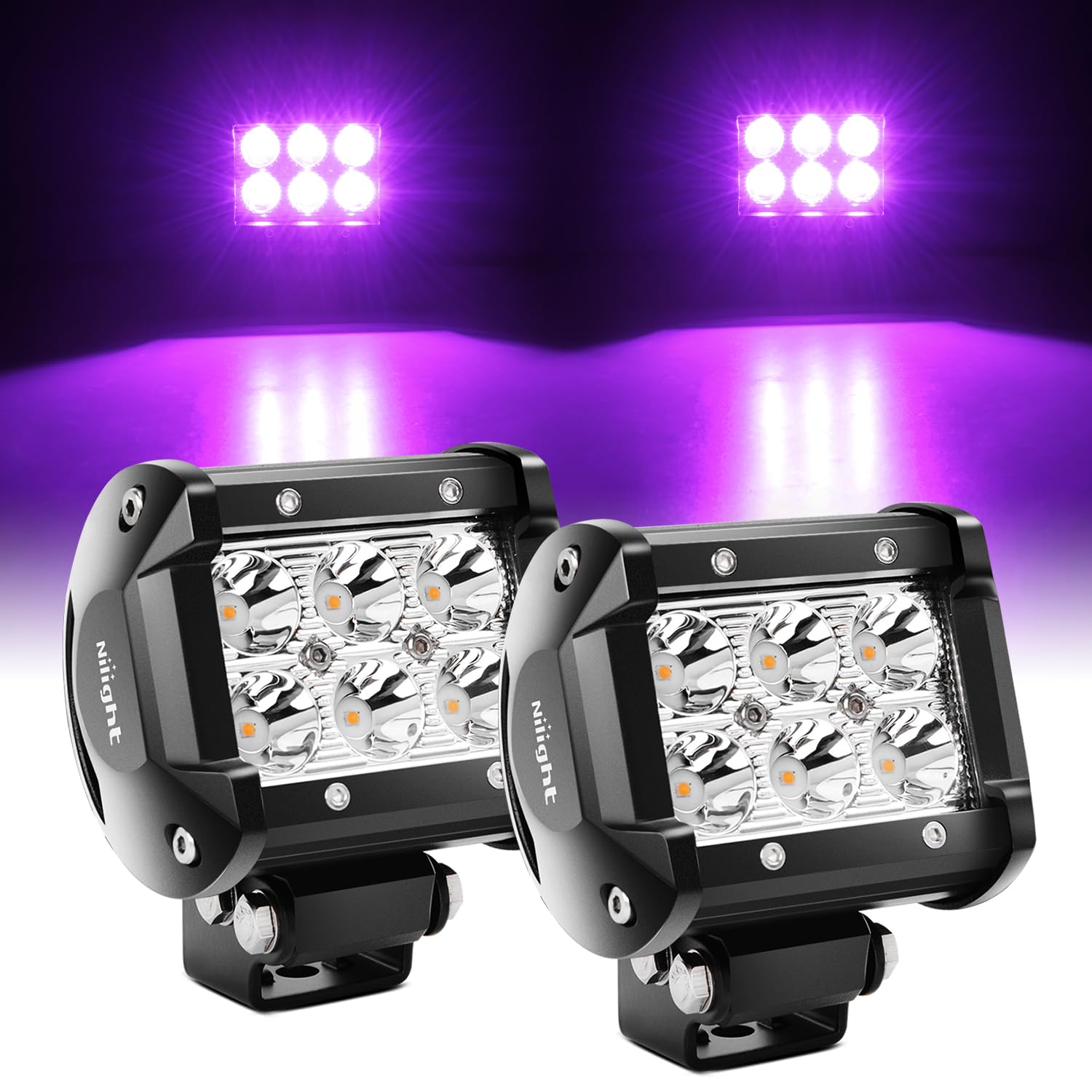 Nilight 4 Inch Led Light Pods Purple Spot Beam Driving Decoration Neon Light Bar 2Pcs 18W Off Road Lights 12V 24V Lighting For T