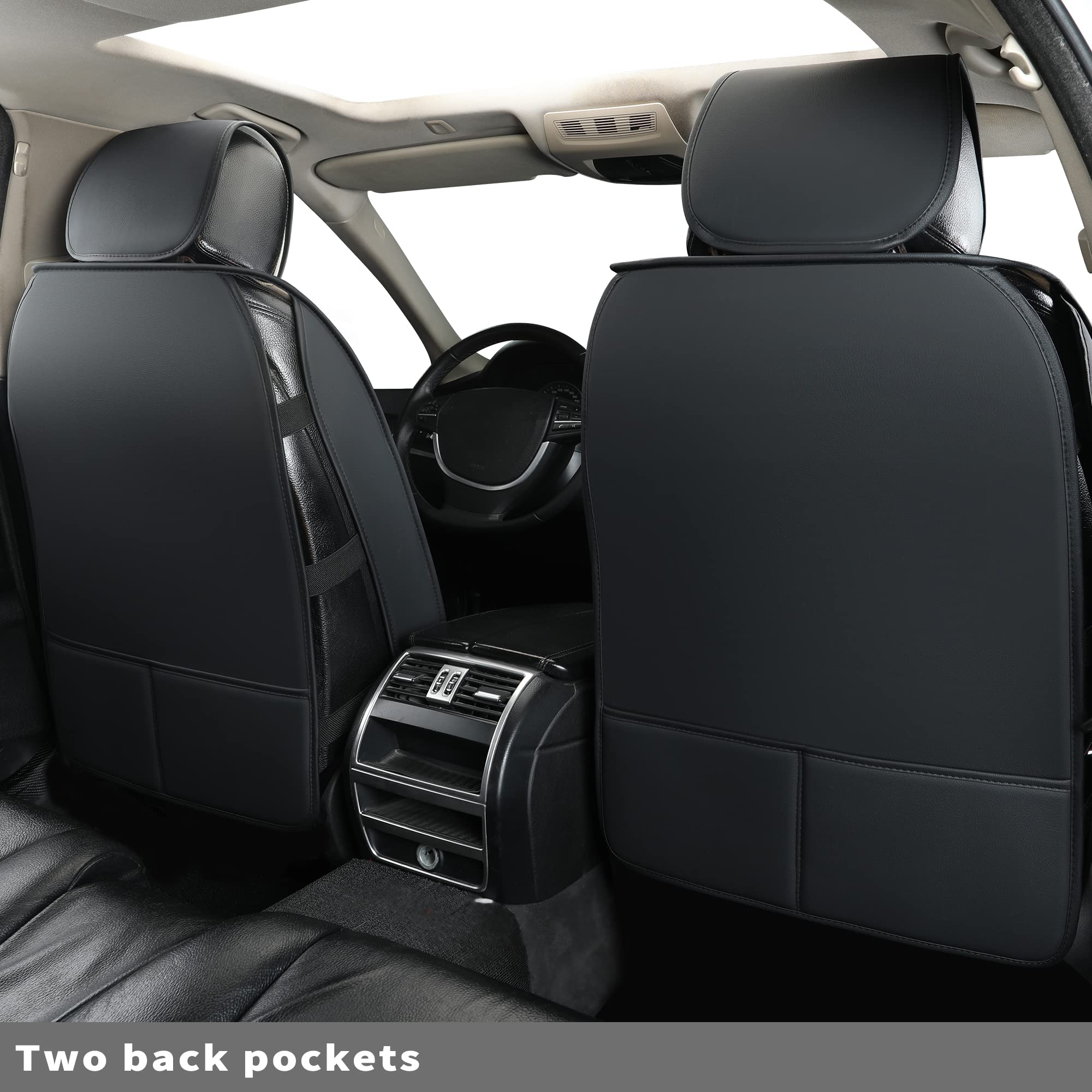 Leather Car Seat Covers Full Set,Universal Fit For Most Cars,Suv,Sedans And Pick-Up Trucks,Automotive Vehicle Faux Leather Cushion Covers For 5 Passenger Cars(Full Set,Black/Blue)