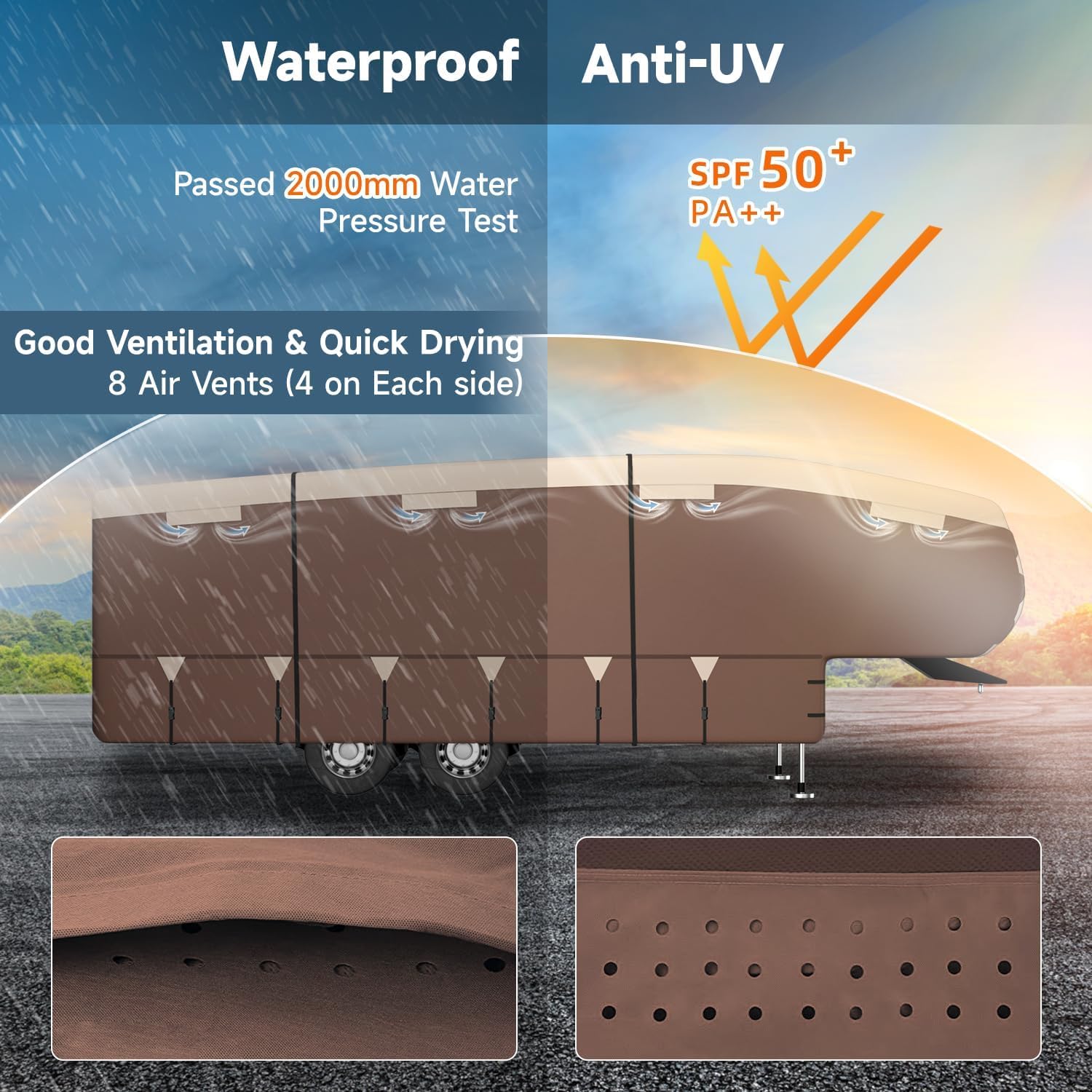 Vinpatio 5Th Wheel Cover: 300D Oxford Fabric Two Color Design, Fits 28'-31' Rv Heavy Duty 5Th Wheel Rv Cover Anti-Uv Waterproof