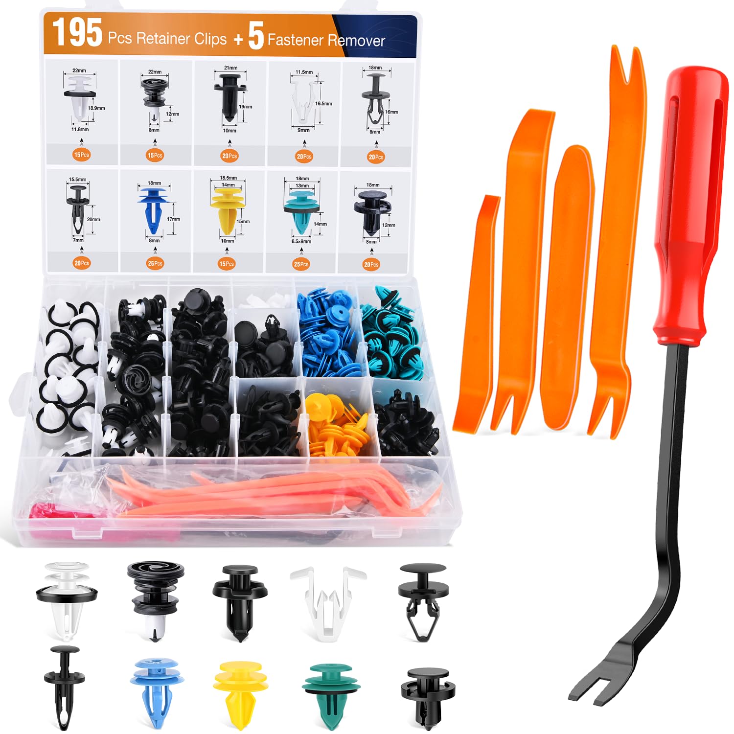 Gooacc 200Pcs Car Plastic Rivets Fasteners Push Retainer Kit, 10 Most Popular Sizes Auto Push Pin Rivets,For Tesla Body Interior