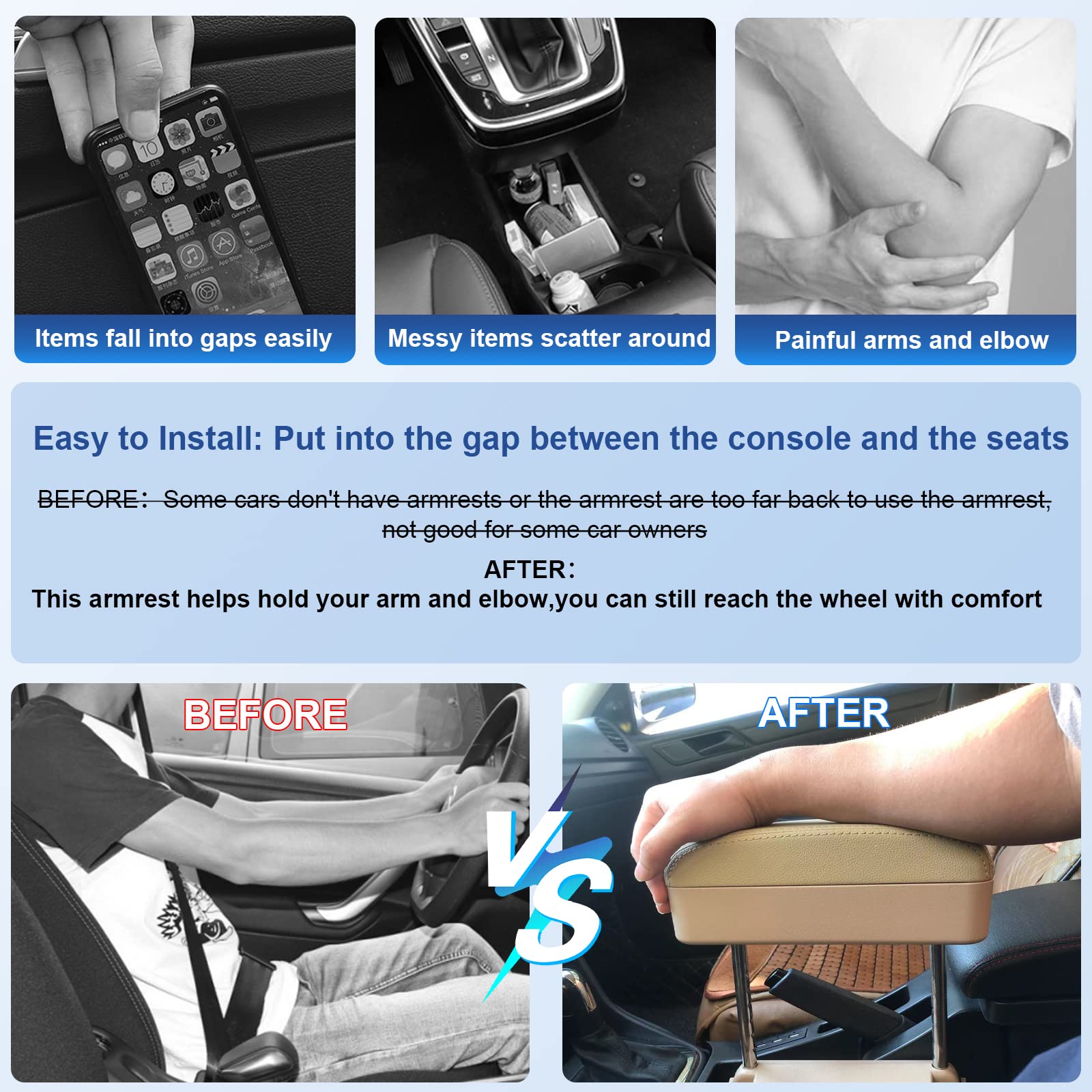 CDEFG Armrest Support Elbow Rest Pad Armrest Extender, Console Storage Organizer, Adjustable Height Comfort Arm Rest Pads, Unive