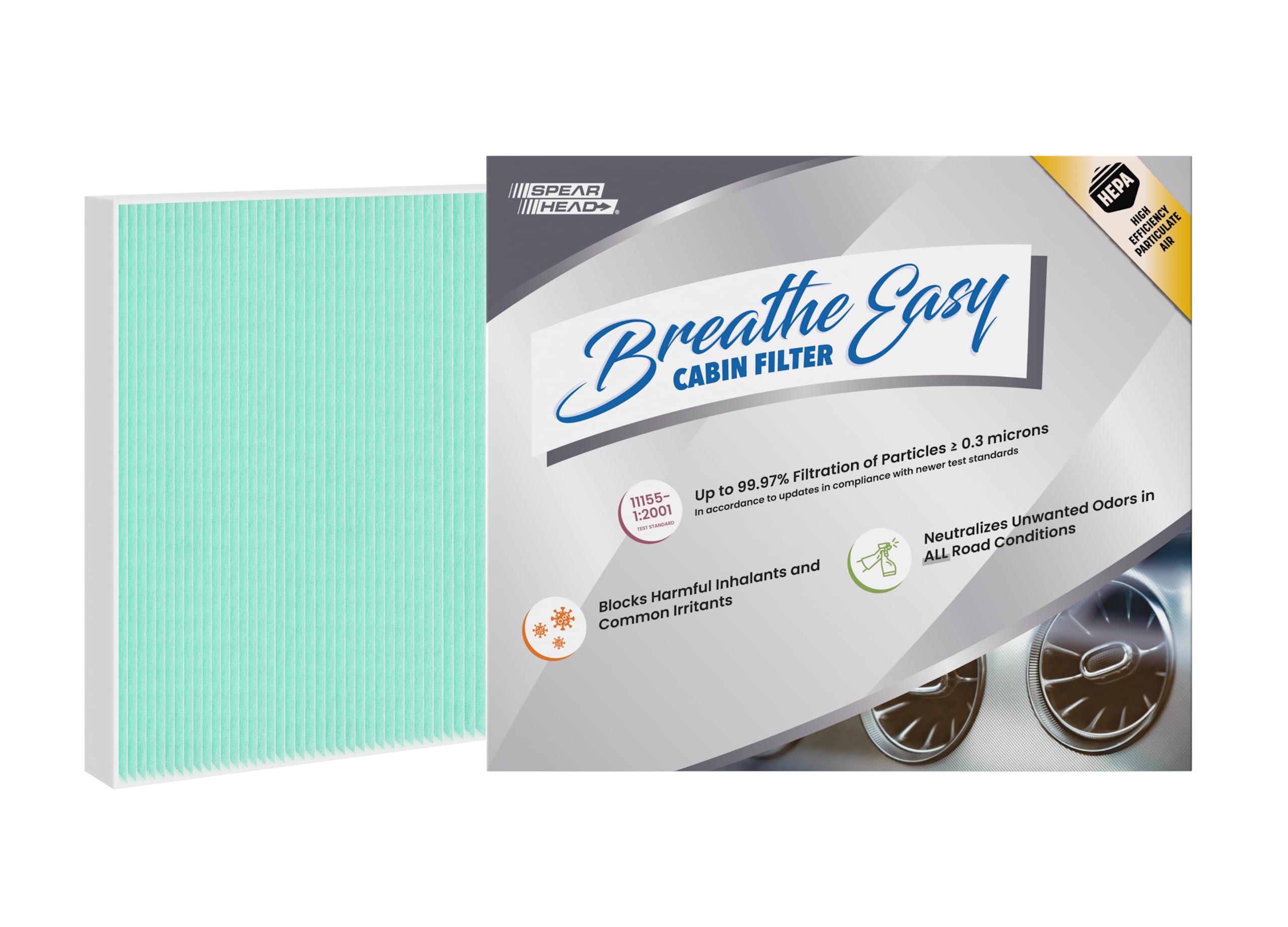 Spearhead Hepa Breathe Easy Cabin Filter, Up To 99.97% Filtration Of 0.3 Micron Particles W/No Airflow Reduction (Be-161H)