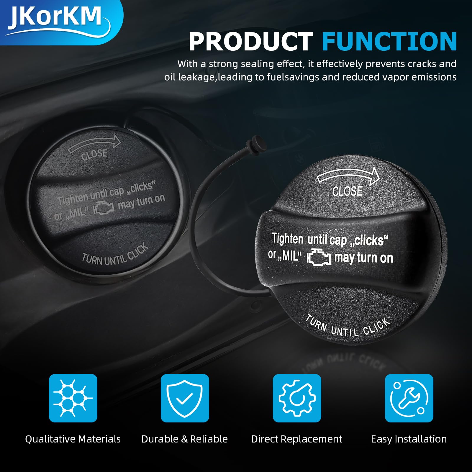 JkorkM Gas Cap for Mini Cooper & BMW Models (2002-2018) - OEM 16117222391, Medium Size, Durable Fuel Tank Cap