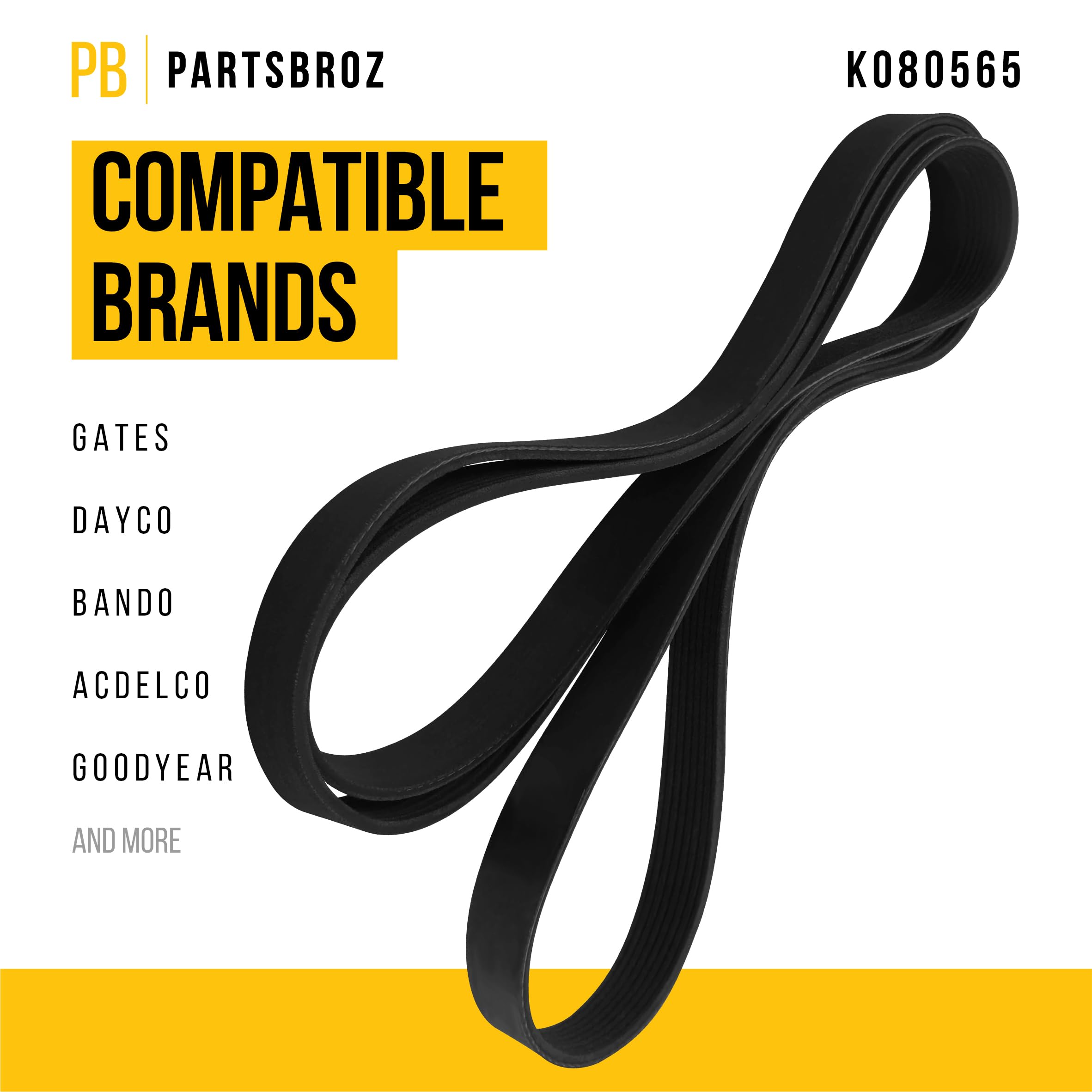 Partsbroz K080565 Micro-V Serpentine Drive Belt - Compatible With Gates Dayco Bando Acdelco Goodyear Continental - Replaces K080