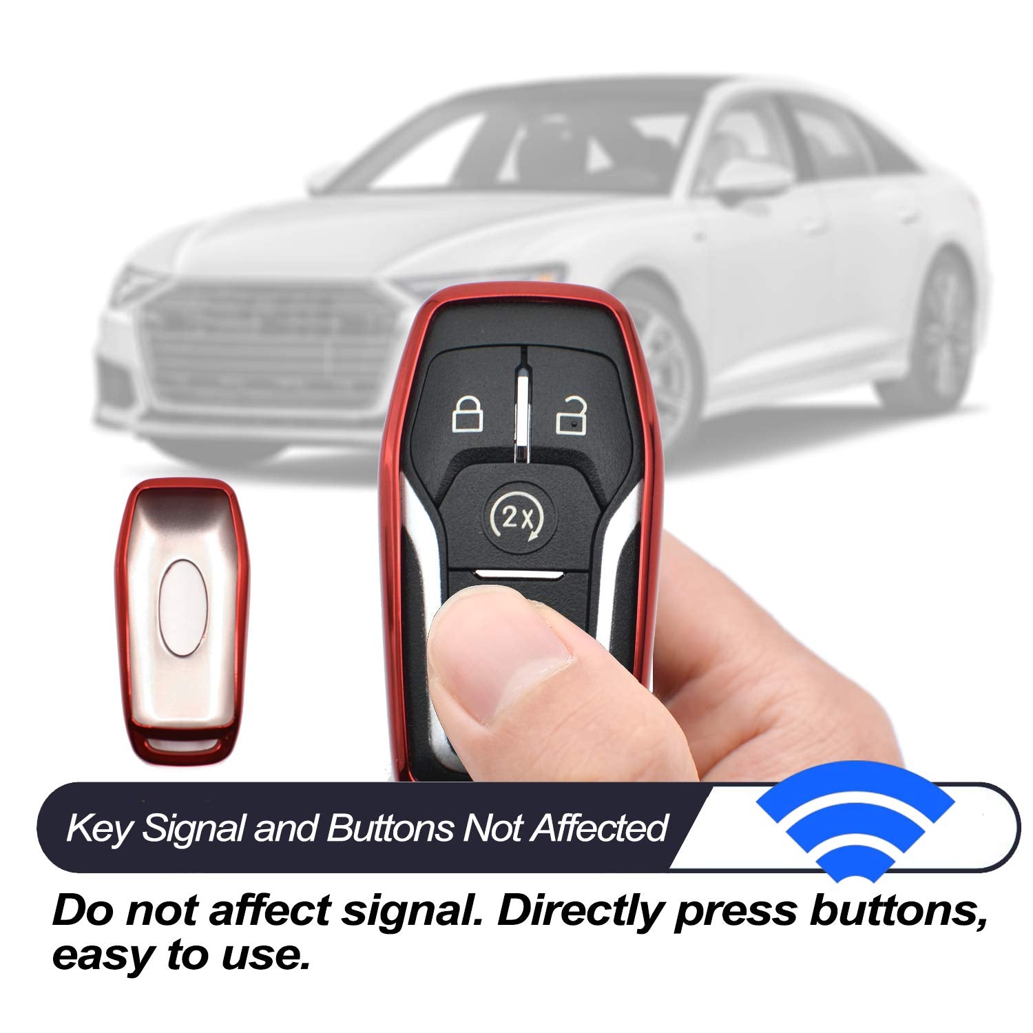 Compatible with Ford Edge Explorer F-150 Fusion Mustang Lincoln MKC MKX MKZ Smart 2 3 4 5 Buttons Red TPU Key Fob Cover Case Remote Holder Protector Keyless Entry Sleeve Accessories NOT FIT Flip Key
