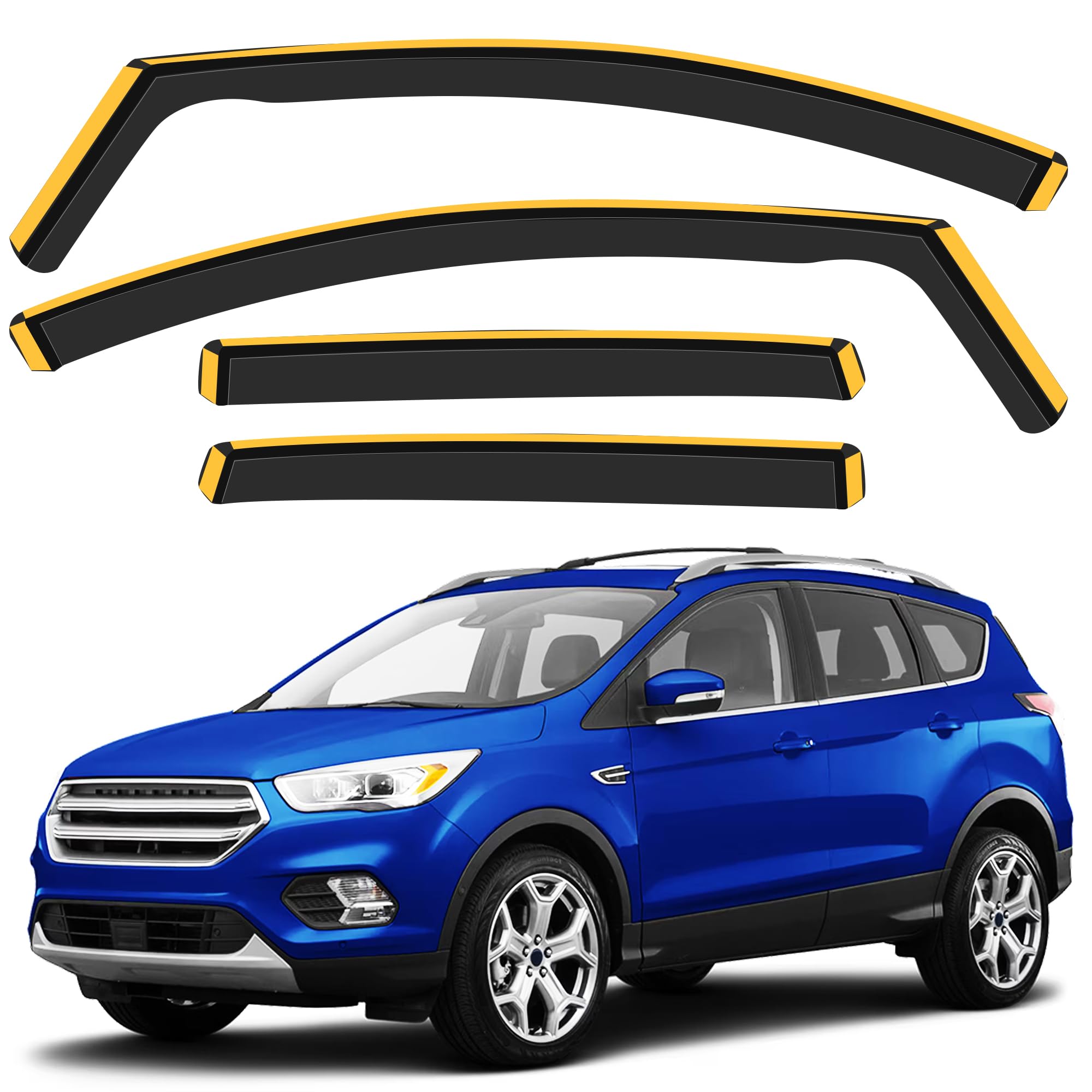 CXZHAZD Shatterproof in-Channel Rain Guards for Ford Escape 2013-2019, Clip-on Window Deflectors Vent Window Visors Rain Sun Win