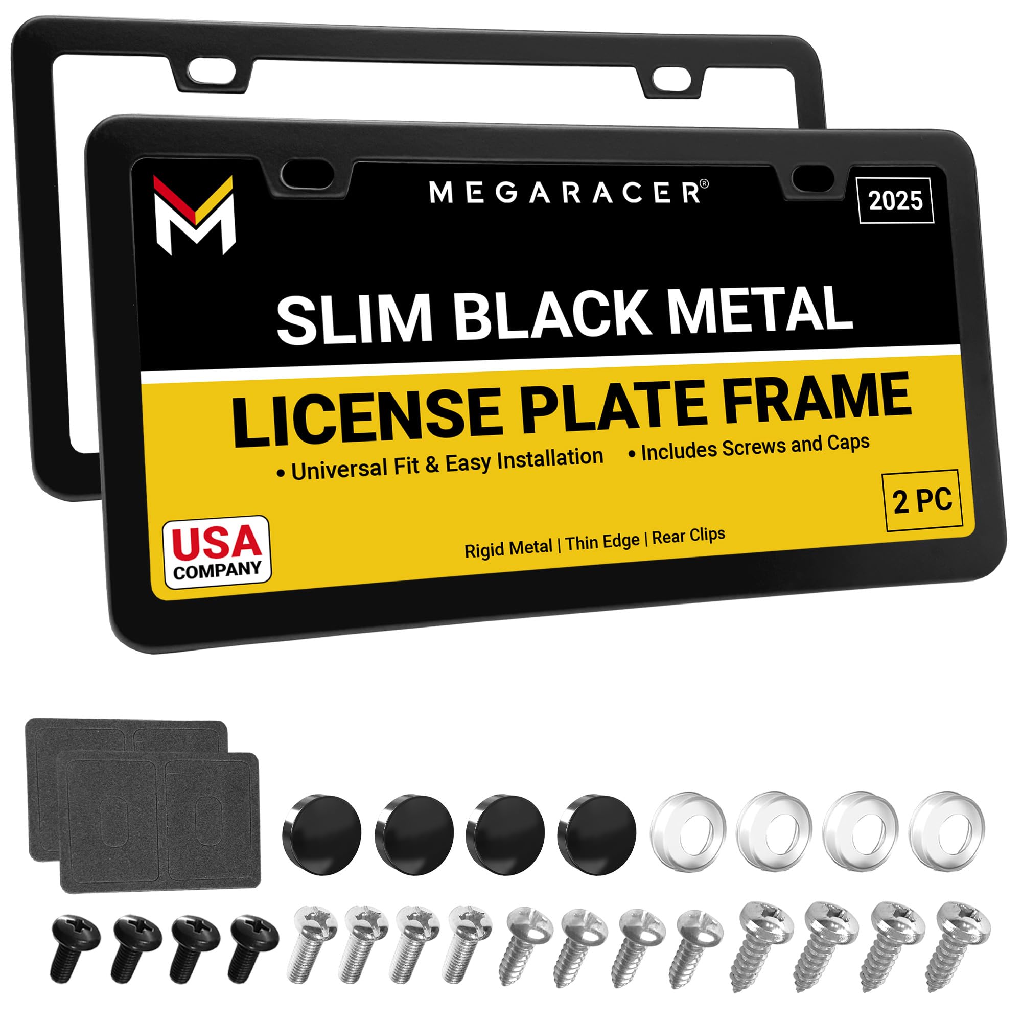 Slim Matte Black License Plate Frames | 2 Pack | Thin Metal Car Plate Frames | Cool Licence Plate Holder For Men Women | Front R
