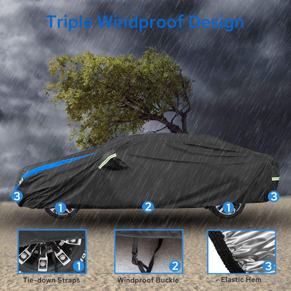 Avecrew Car Cover Waterproof All Weather For Automobiles, Outdoor Heavy Duty Full Exterior Covers For Sedan(194''-208'')