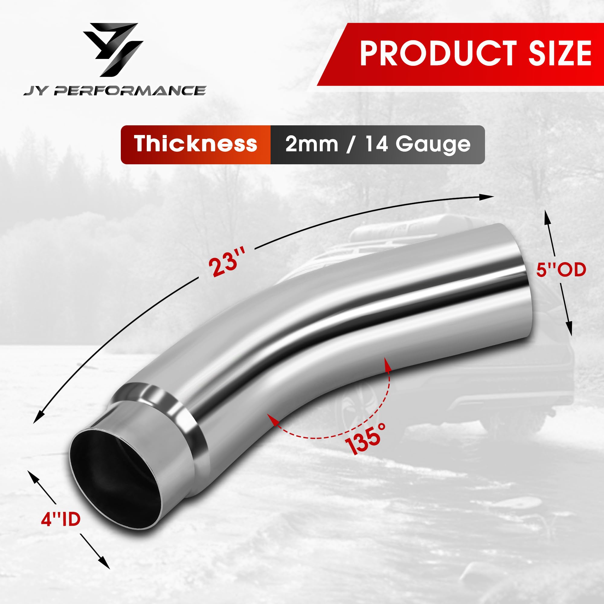 JY PERFORMANCE 4 Inch (ID) Diesel Exhaust Tip Elbow Tip 4'' Inlet 5'' Outlet 23'' Long Chrome Turndown Exhaust Tip