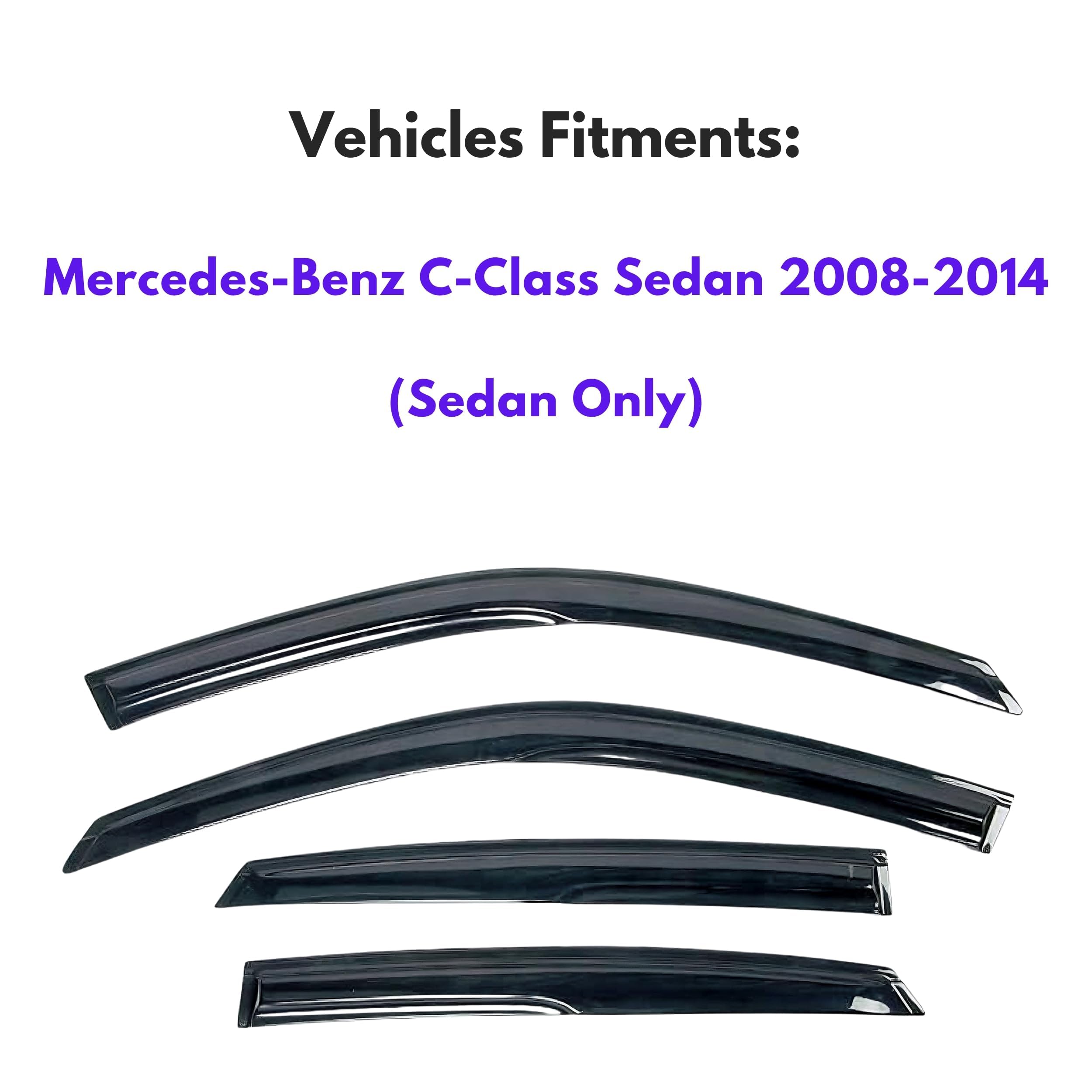 Kpy Window Visor Rain Guard For 2008-2014 Mercedes-Benz C-Class Sedan, Tape-On Window Deflectors Vent Visor Shades For 08 09 10