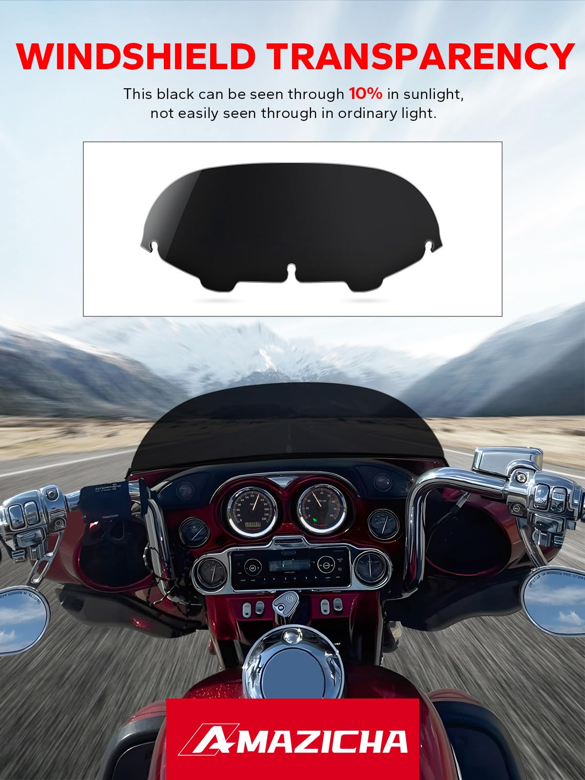 Amazicha 7'' Black Round Batwing Windshield Windscreen Wind Splitter Compatible For Harley Davidson Touring Street Glide Electra