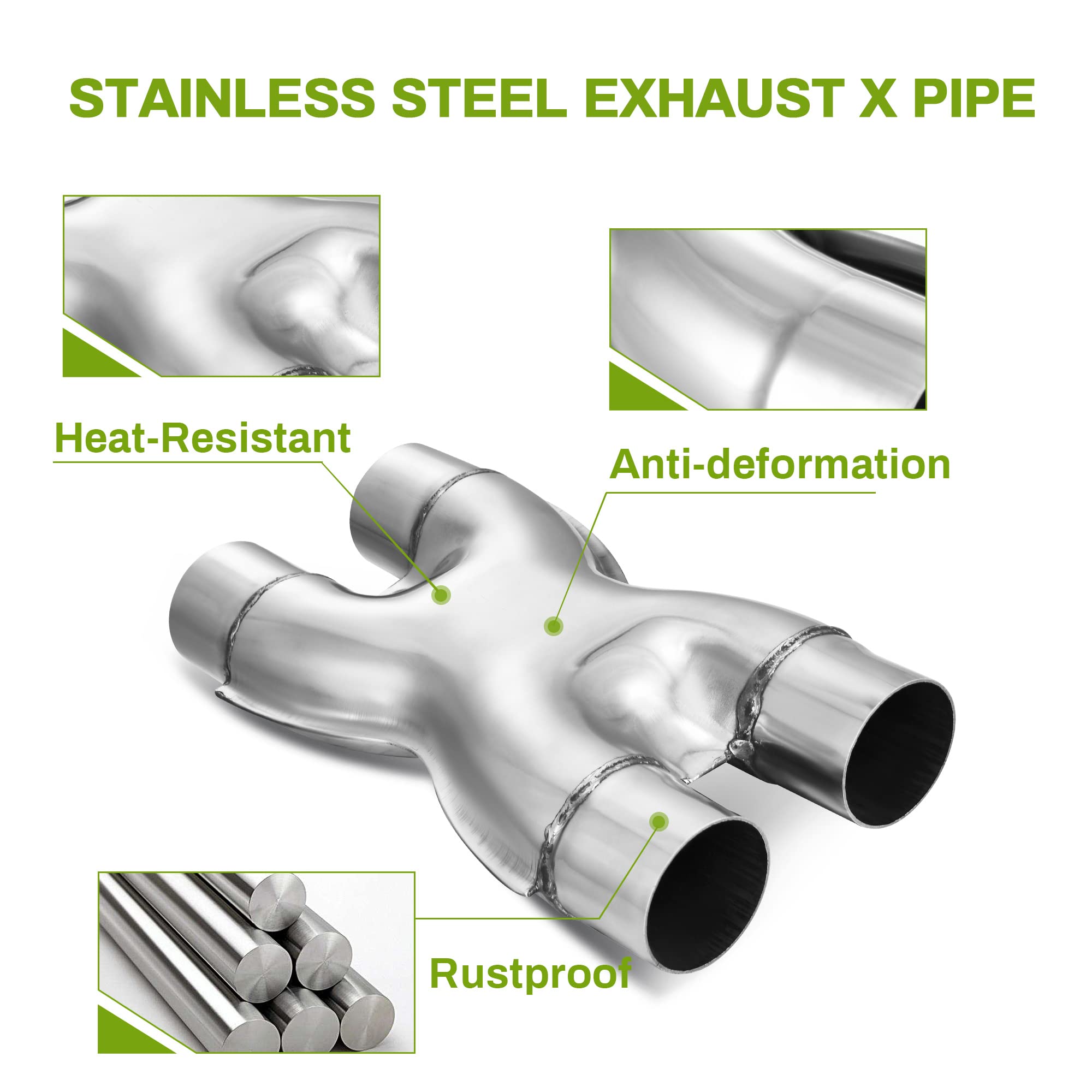 Autosaver88 2.25 Inch Exhaust X Pipe, 2.25'' Dual Inlet/Outlet 12'' Long Stainless Steel Universal Exhaust Pipe Adapter Connecto