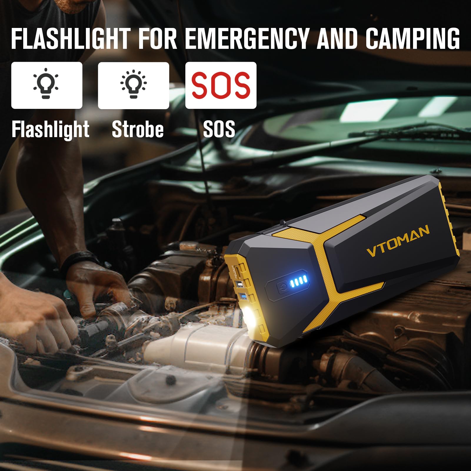 Vtoman V10 Pro 4500A Jump Starter, Portable Car Starter (All Gas, 10.0L Diesel Engine) 12V Lithium Jump Box, Battery Booster Pow