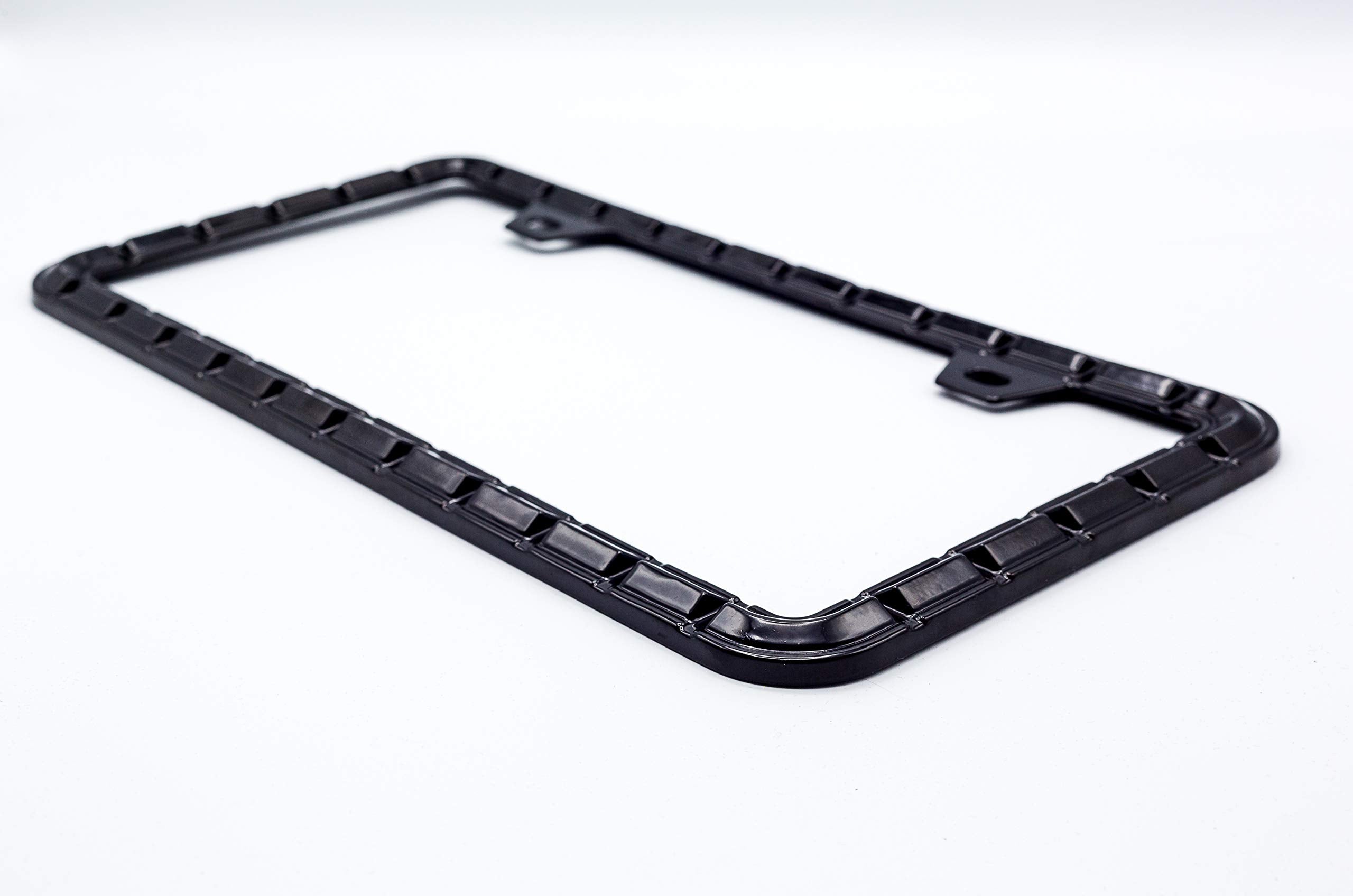 Creathome 3D Brilliance Black License Plate Frames, Pure Zinc Alloy Metal with Chain Patterned