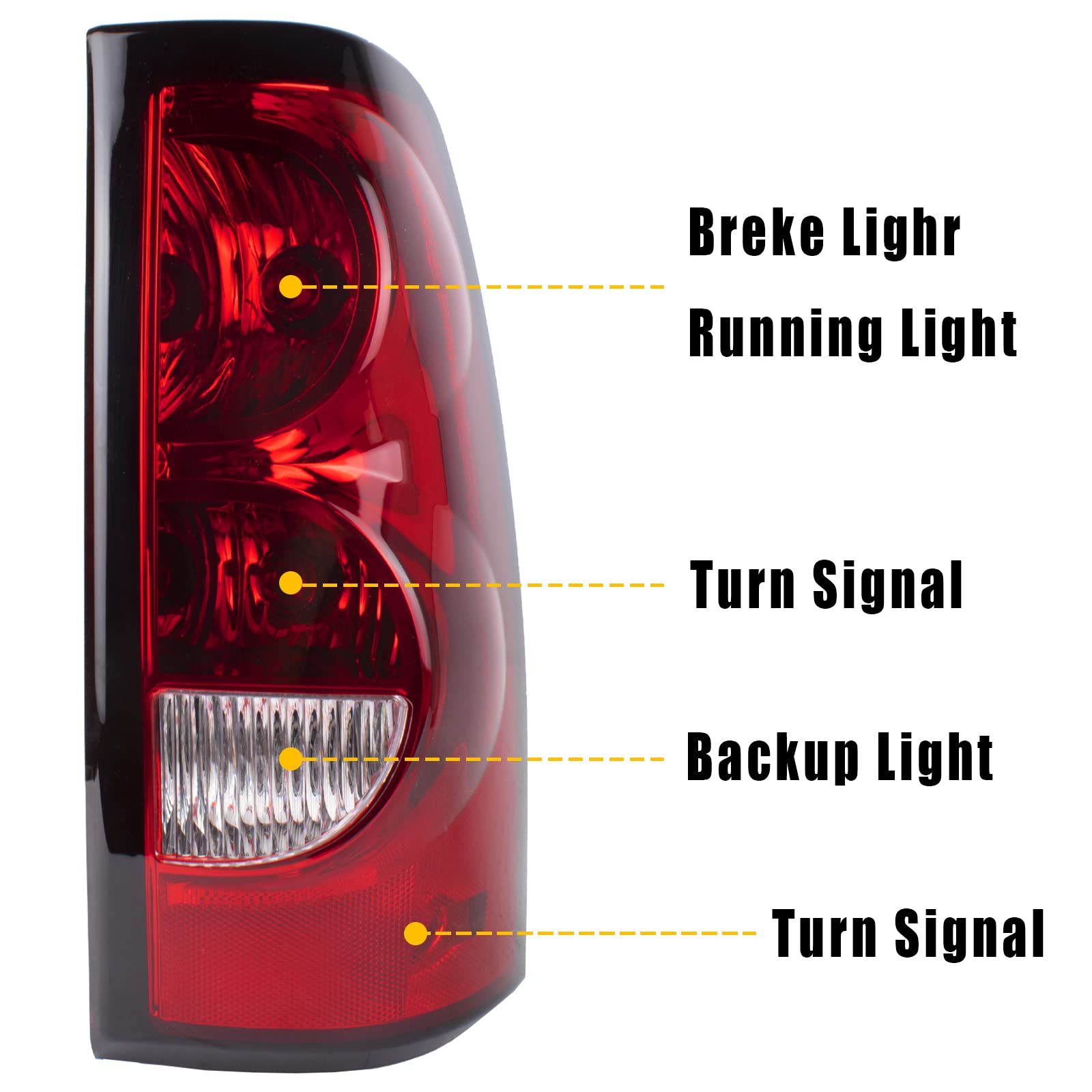 Left Driver Side Tail Light Compatible With 2003 2004 2005 2006 Chevy Silverado 1500 2500 3500 Factory Style Tail Light - Bulb A