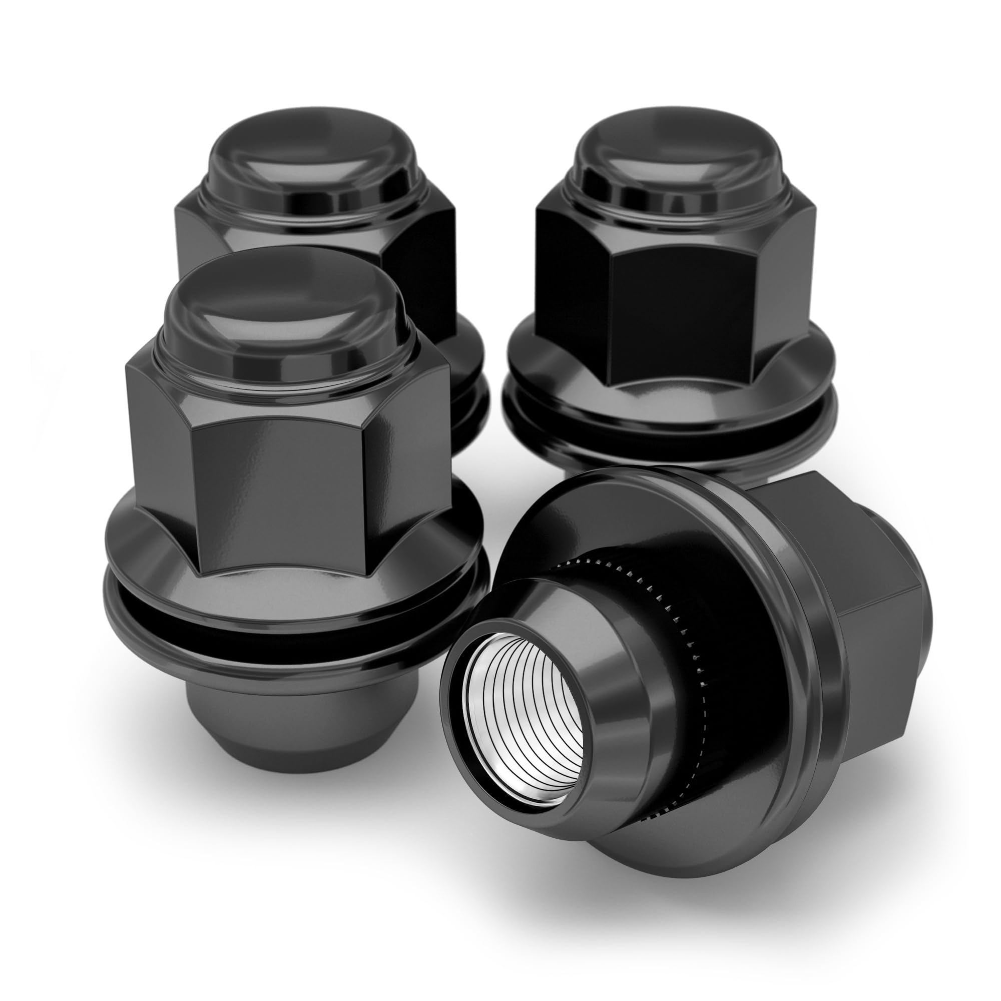 White Knight M12x1.50 Black Chrome Factory Style Lug Nuts for Select Toyota Lexus Kia Genesis - Med Mag W/Washer - Carbon Steel 