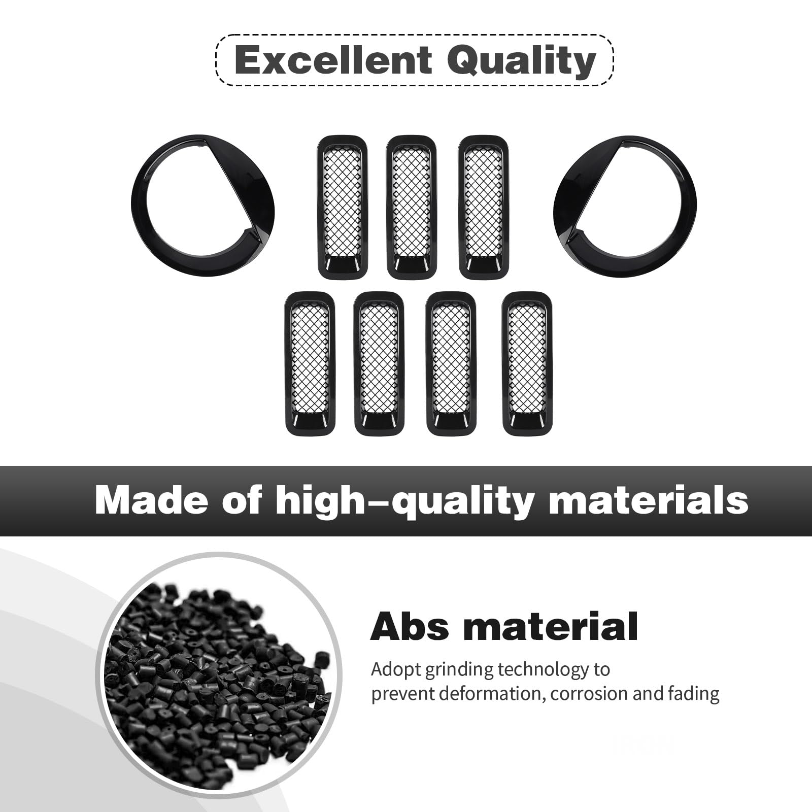 Cherocar For Jeep Patriot Mesh Grille Grill Insert & Headlight Turn Light Cover Trim Exterior Accessories For Jeep Patriot 2011-2016,Black-With Mesh