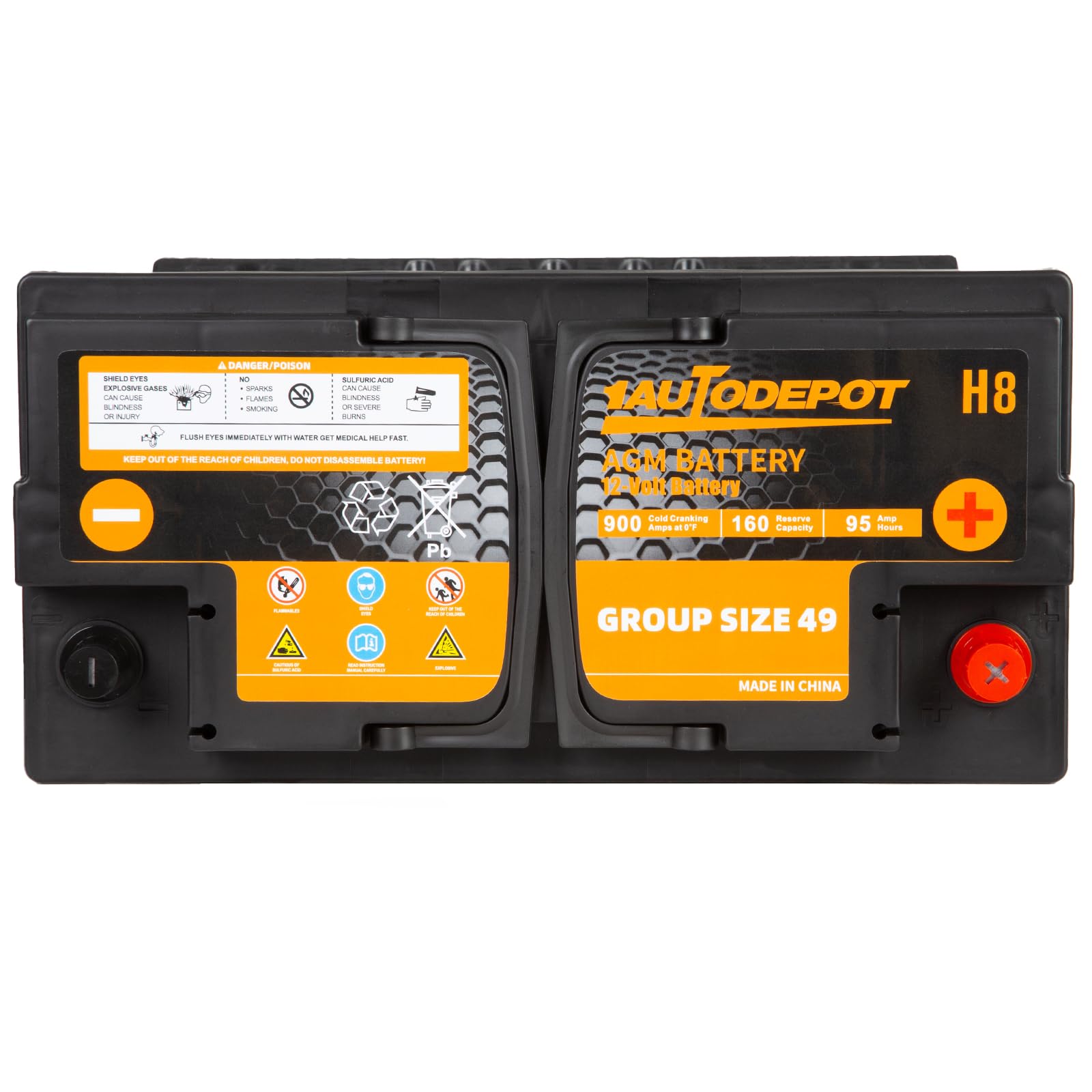 1Autodepot Bci Group 49 Car Battery, 12V 95Ah Size H8 Automotive Battery Premium Maintenance Free Agm Batteries, 900Cca, 160Rc