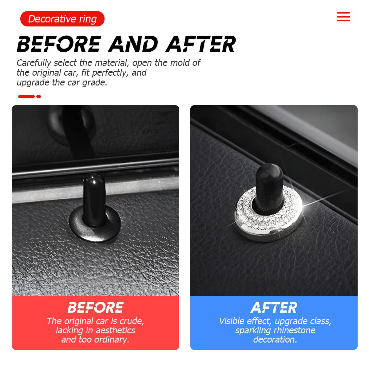 Belomi Bling Inner Car Door Lock Pull Covers, 4 Pcs Crystal Auto Sticker Decals, Interior Decorations For Vehicle Door Lock Pull Rod Bolt, Rhinestones Lock Pins Caps For C Class C200L Glc260 C260L